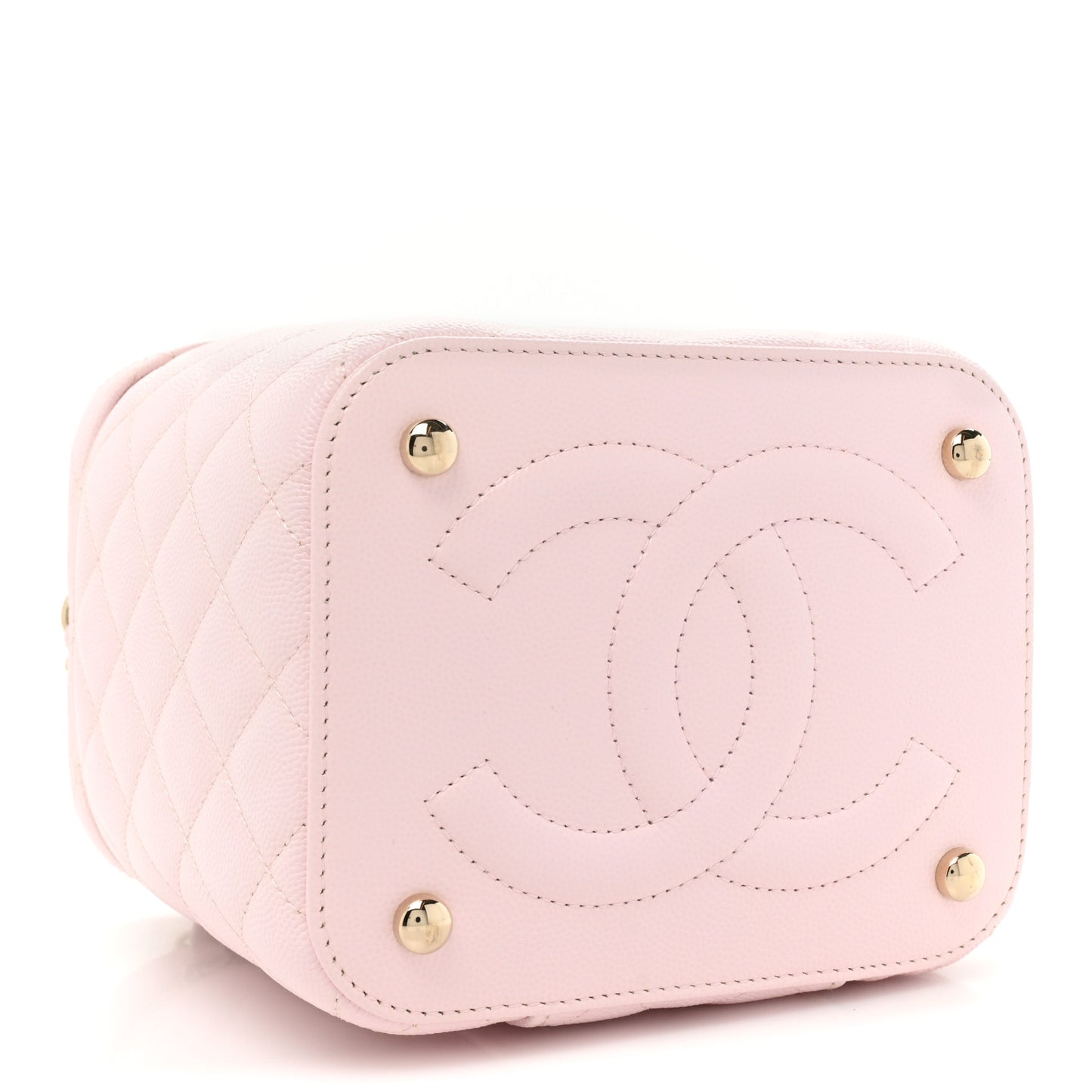 Caviar Quilted Small Top Handle Vanity Case With Chain Light Pink