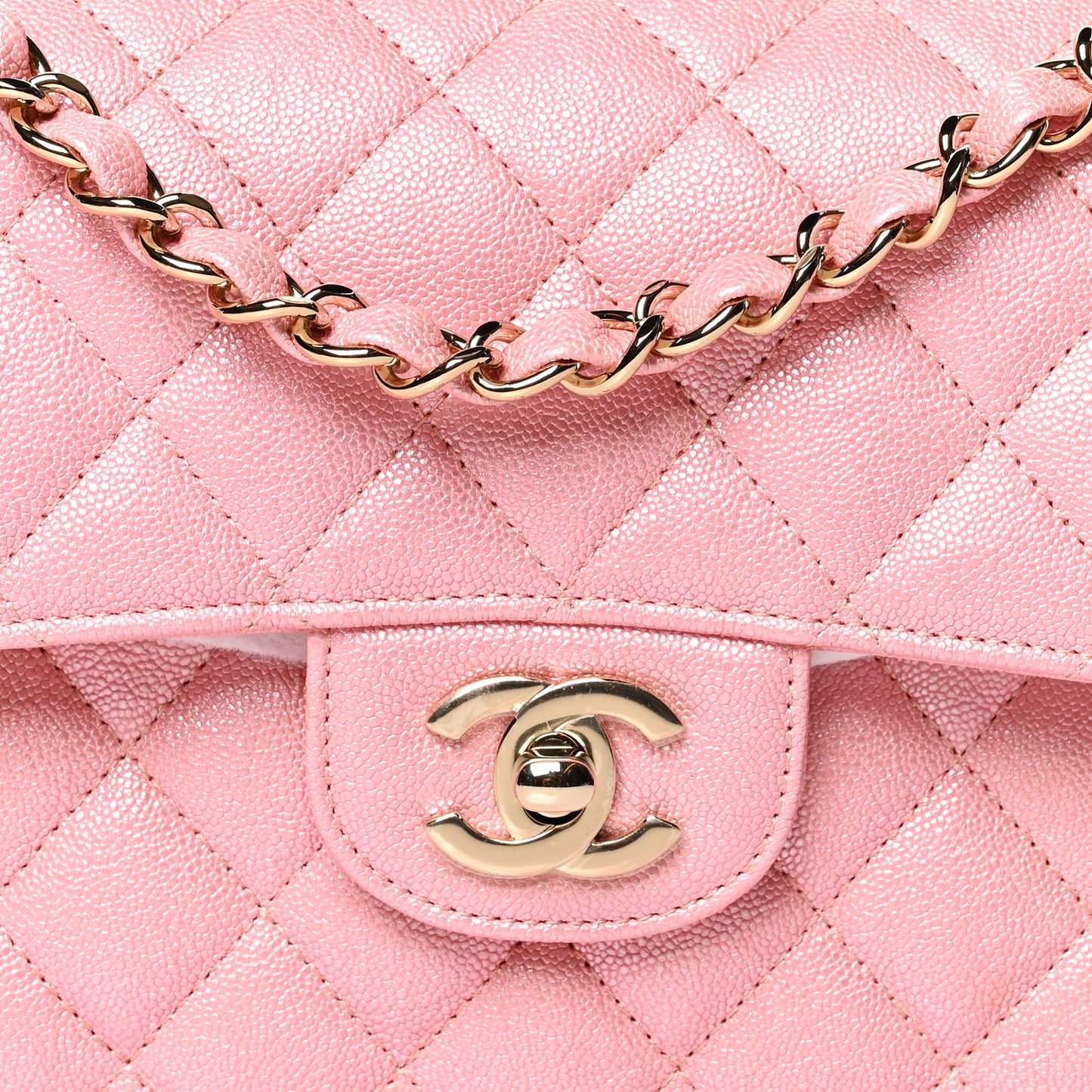 Iridescent Caviar Quilted Small Double Flap Pink