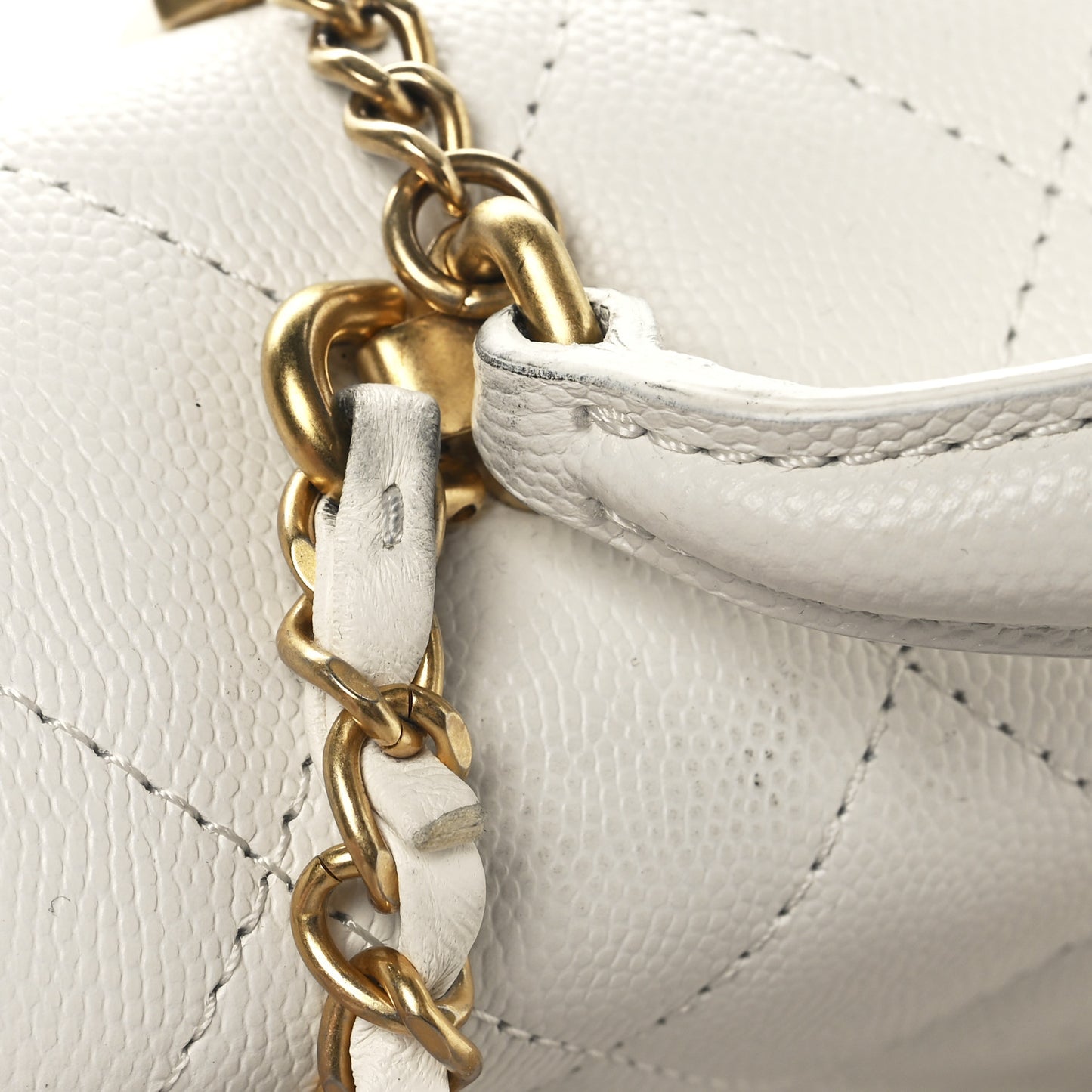 Caviar Quilted Mini Top Handle Flap White