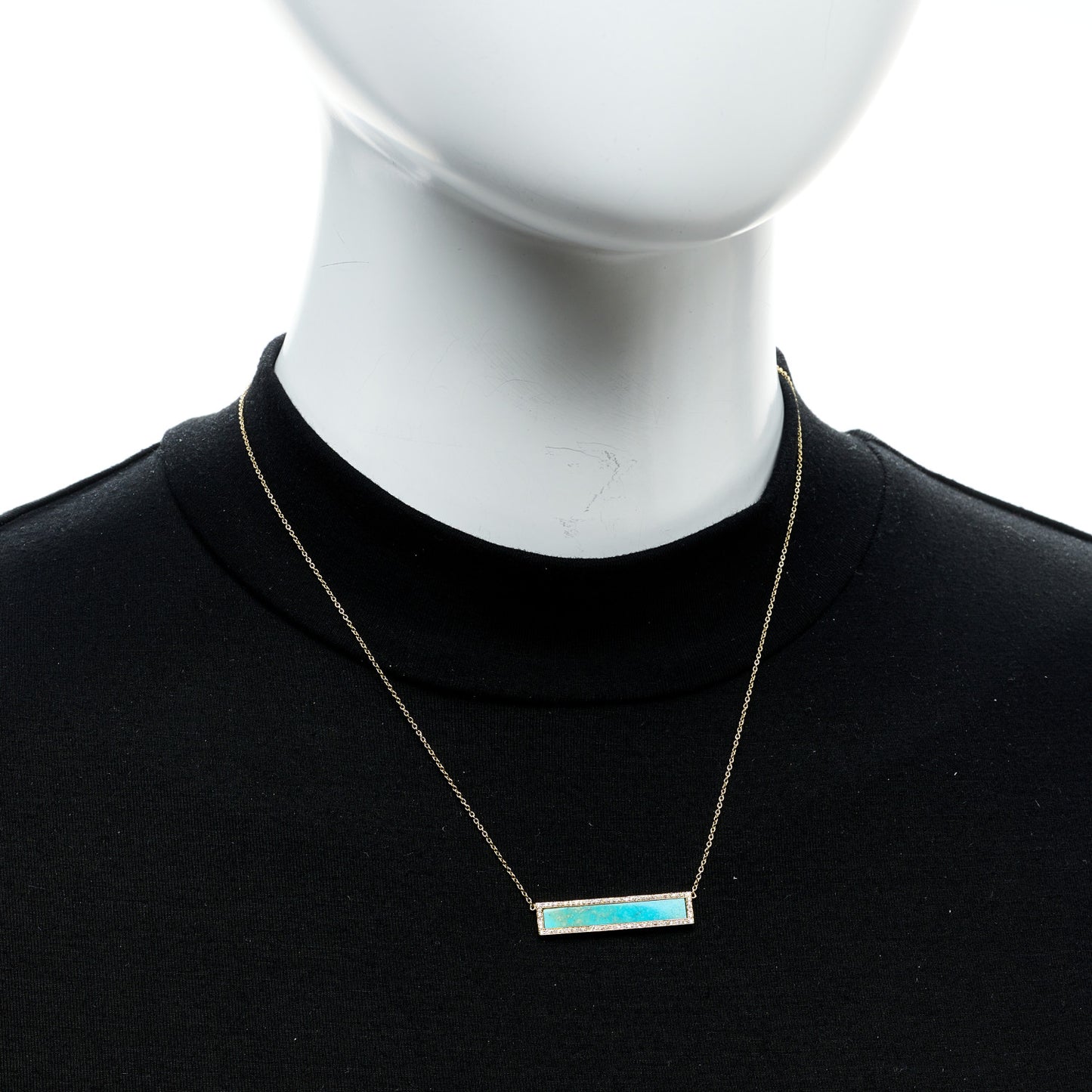18K Yellow Gold Diamond Turquoise Bar Pendant Necklace