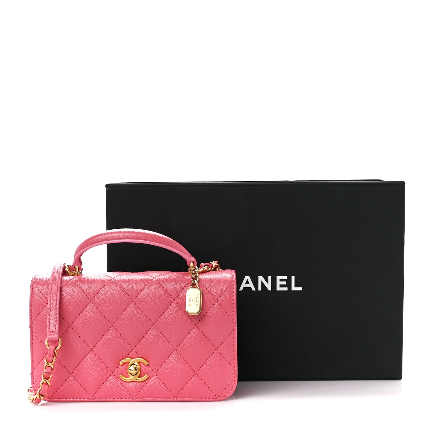 Caviar Quilted Mini Top Handle Flap Pink