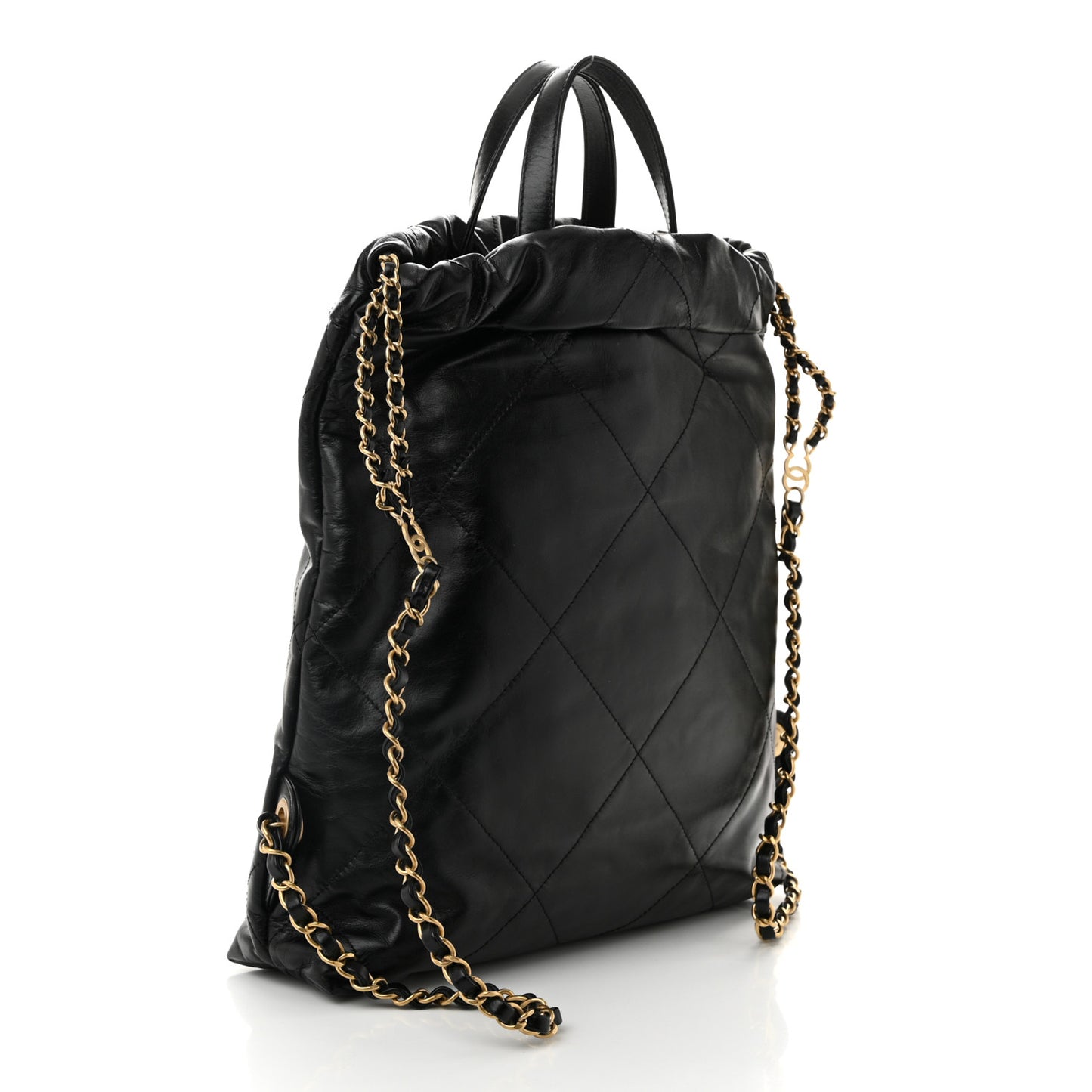 Shiny Calfskin Quilted Chanel 22 Backpack Black