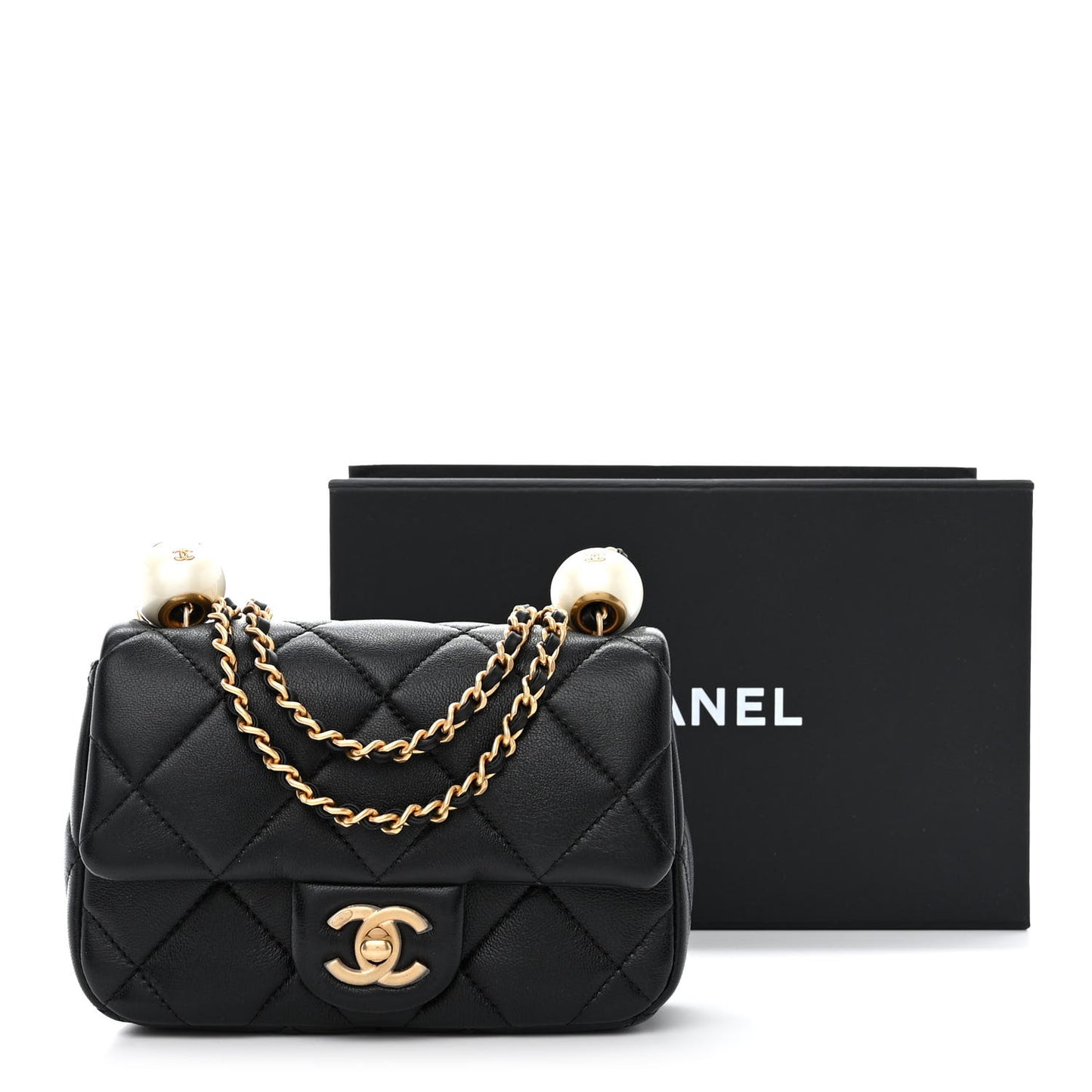 Lambskin Pearl Quilted Mini Flap Black