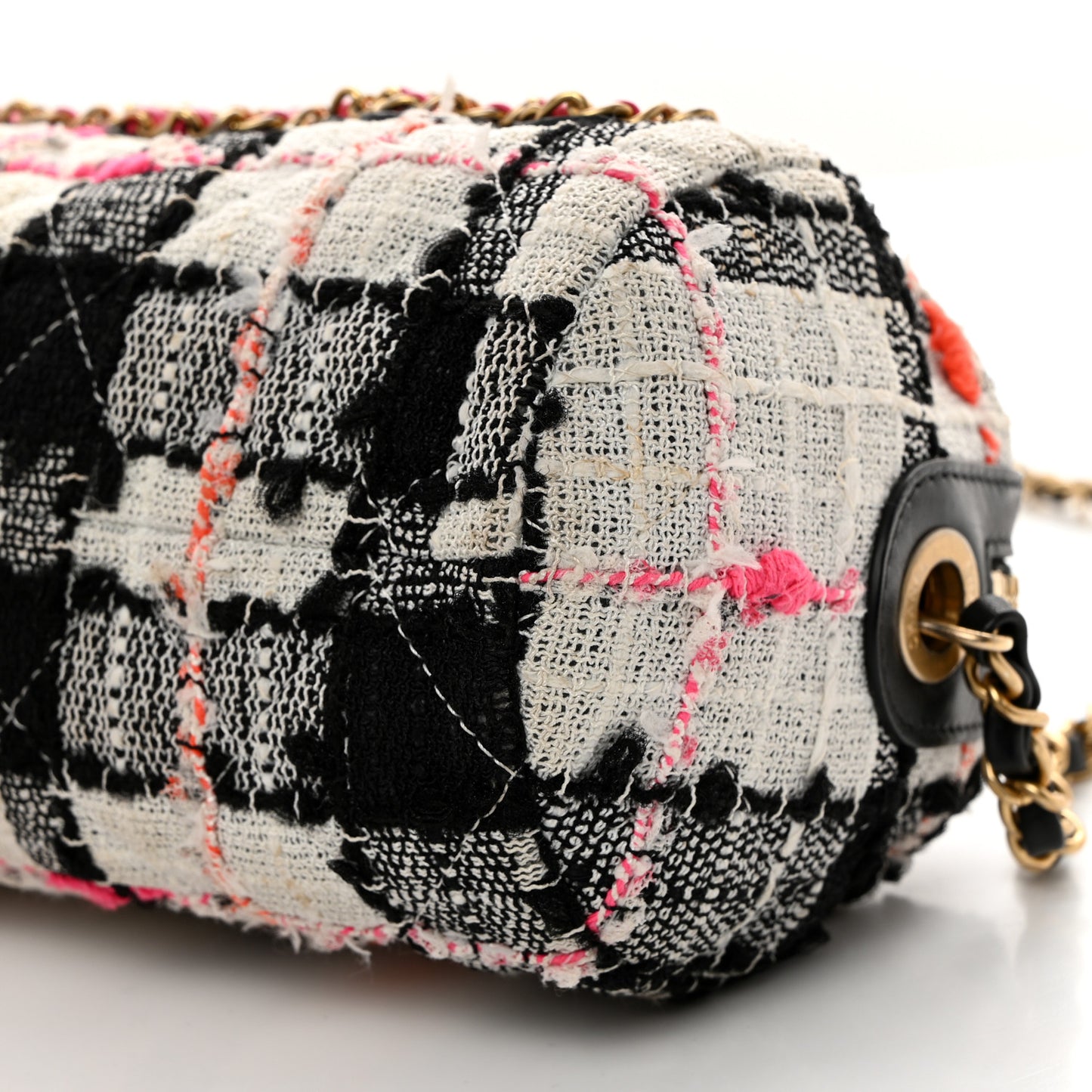 Tweed Calfskin Signe Bowling Bag White Black