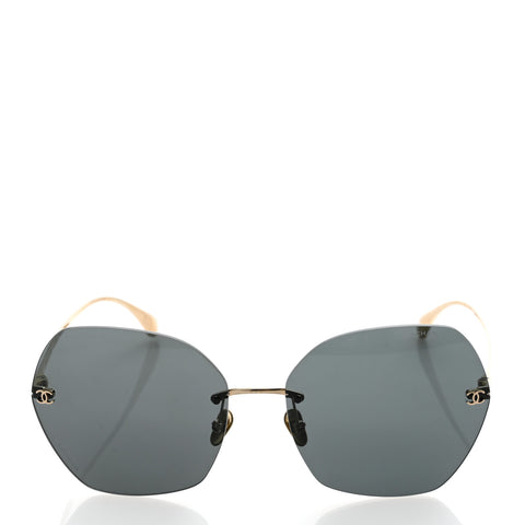 Titanium Polarized Rimless Square Sunglasses 4271-T Gold Black