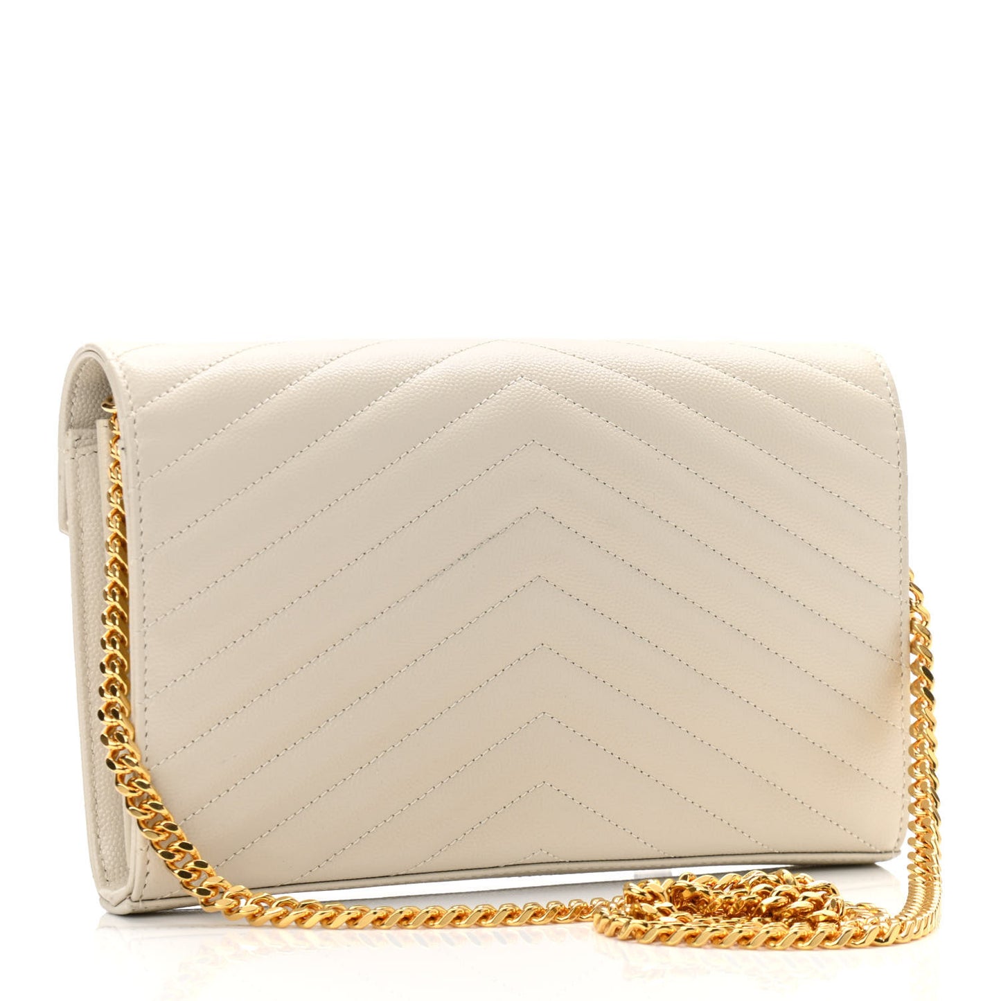 Grain De Poudre Matelasse Chevron Monogram Chain Wallet Crema Soft