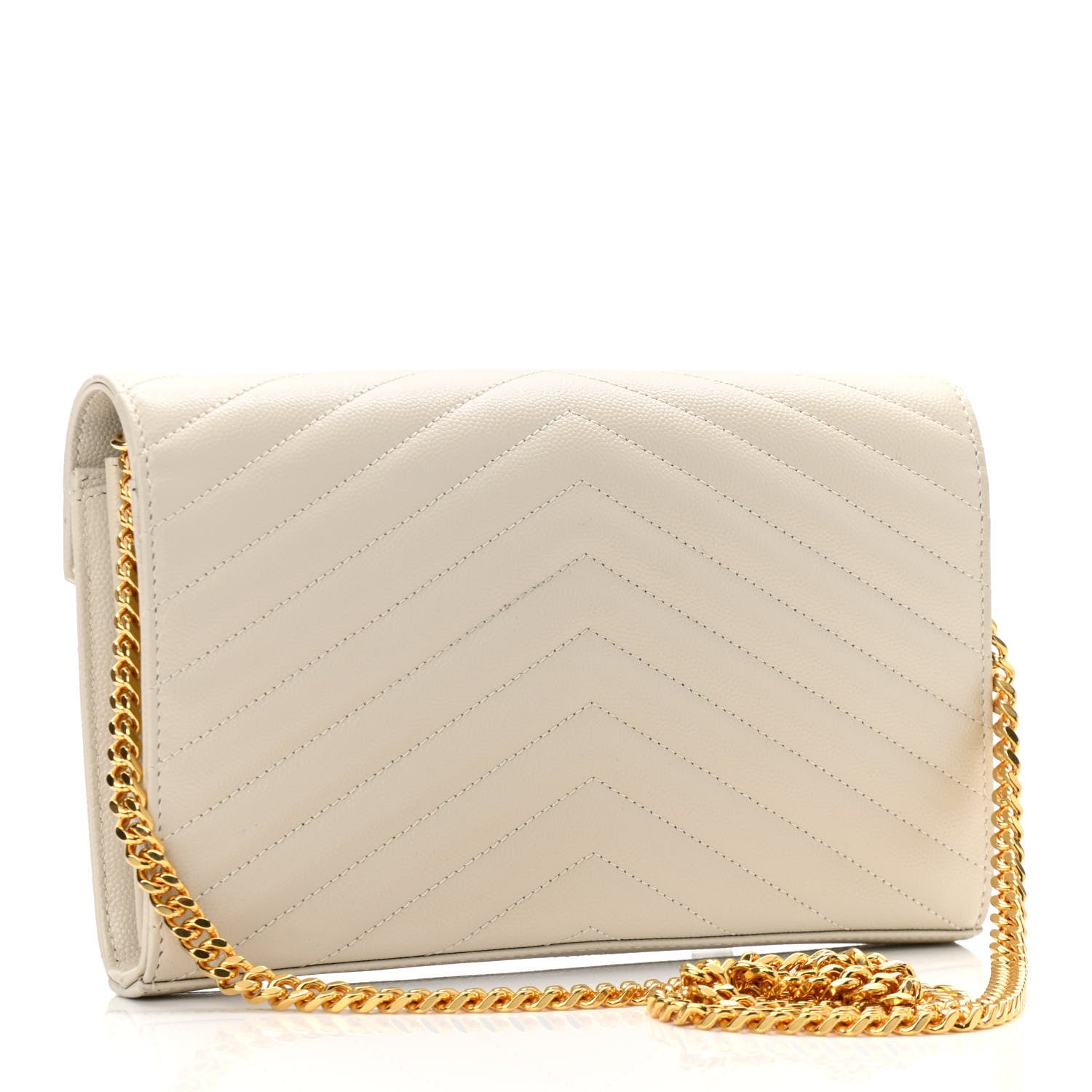 Saint Laurent Grain De Poudre Matelasse Chevron Monogram Chain Wallet Crema Soft 3 of 10