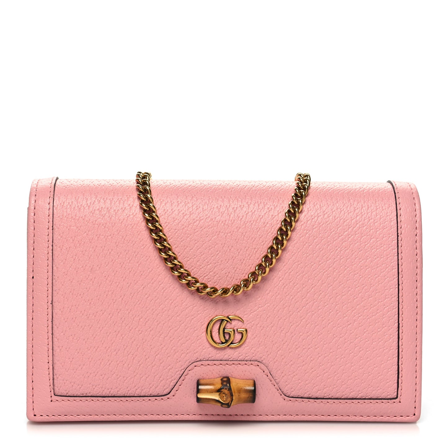 Textured Dollar Calfskin Diana Chain Wallet Wild Rose