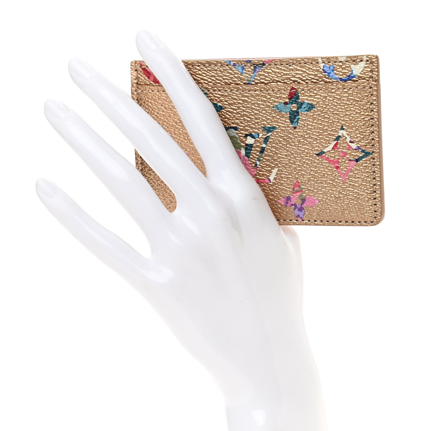 Metallic Monogram LV Garden Card Holder Gold