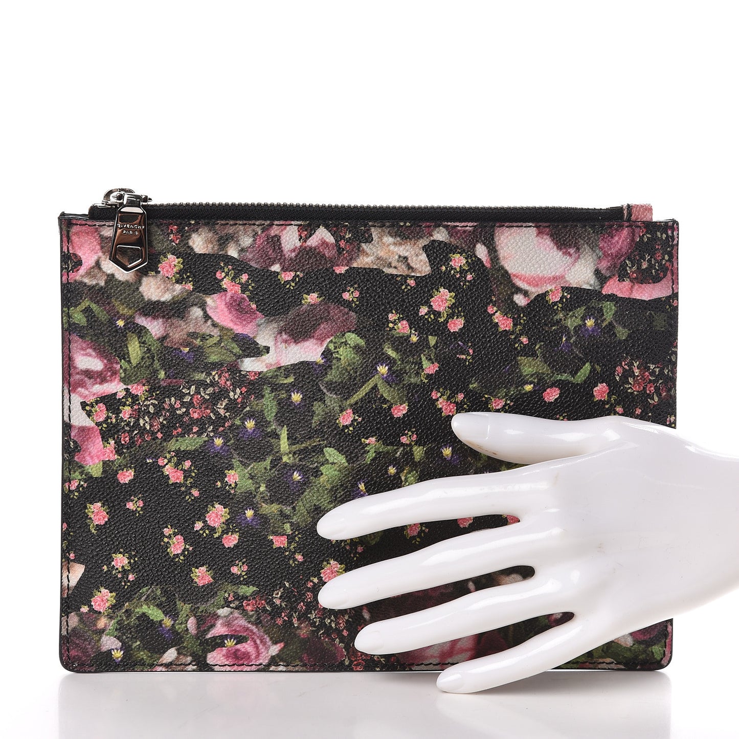Coated Canvas Roses Camouflage Print Zip Pouch Black