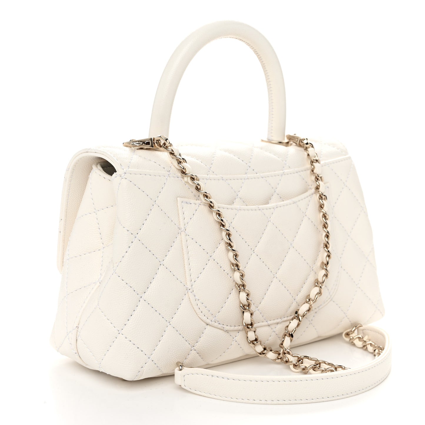 Caviar Quilted Mini Coco Handle Flap White