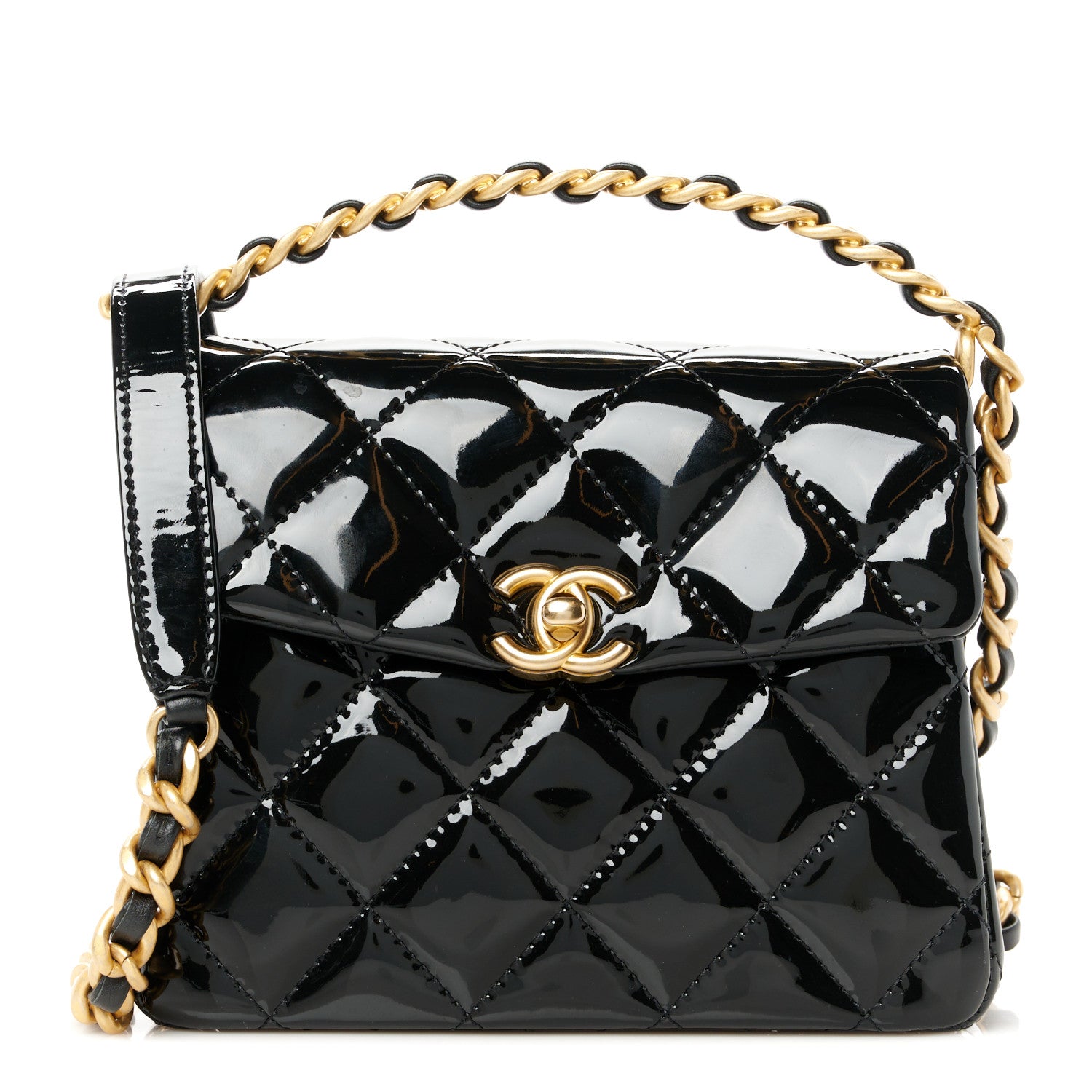 Chanel Patent Quilted 31 Rue Cambon Mini Top Handle Flap Black
