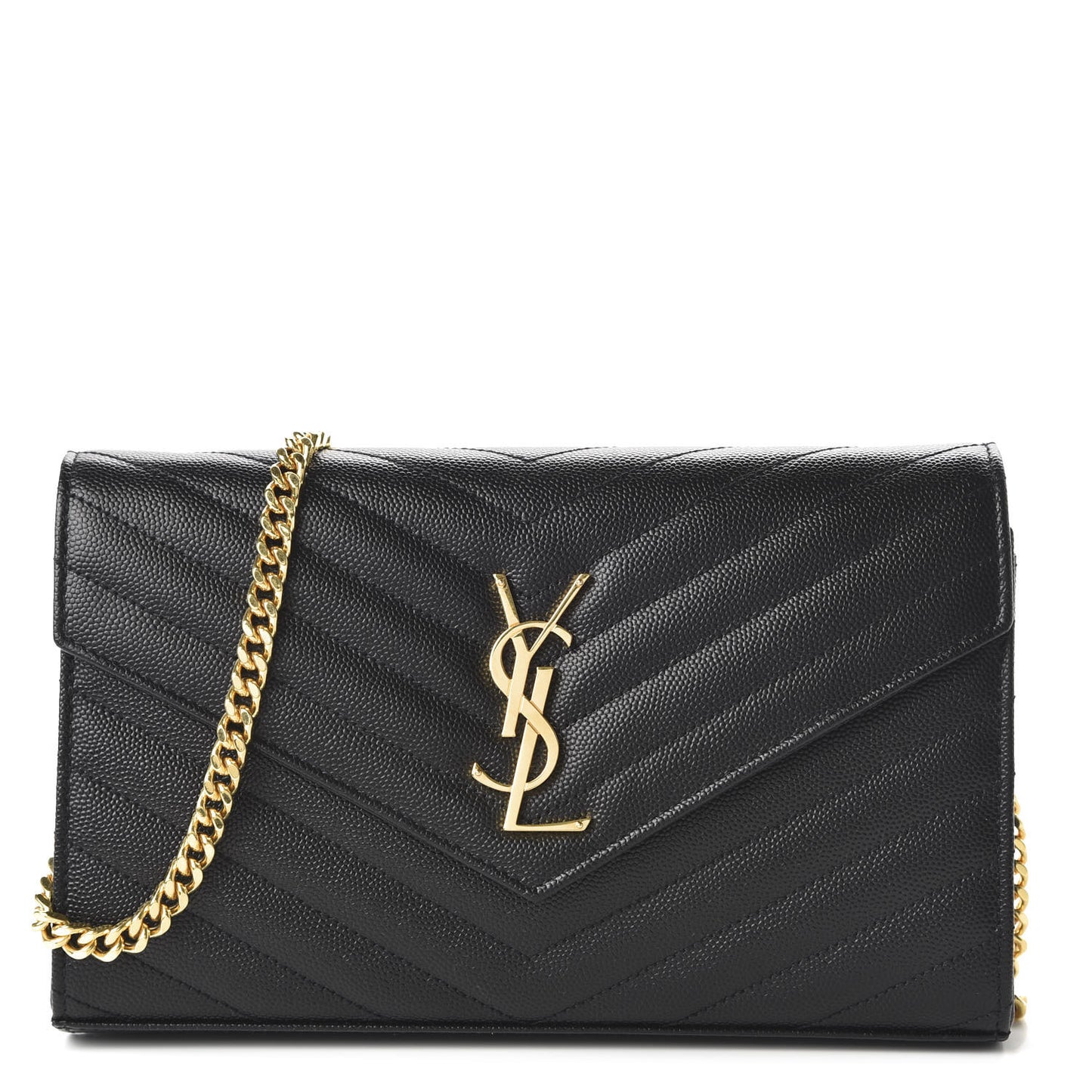 Grain De Poudre Matelasse Chevron Monogram Chain Wallet Black