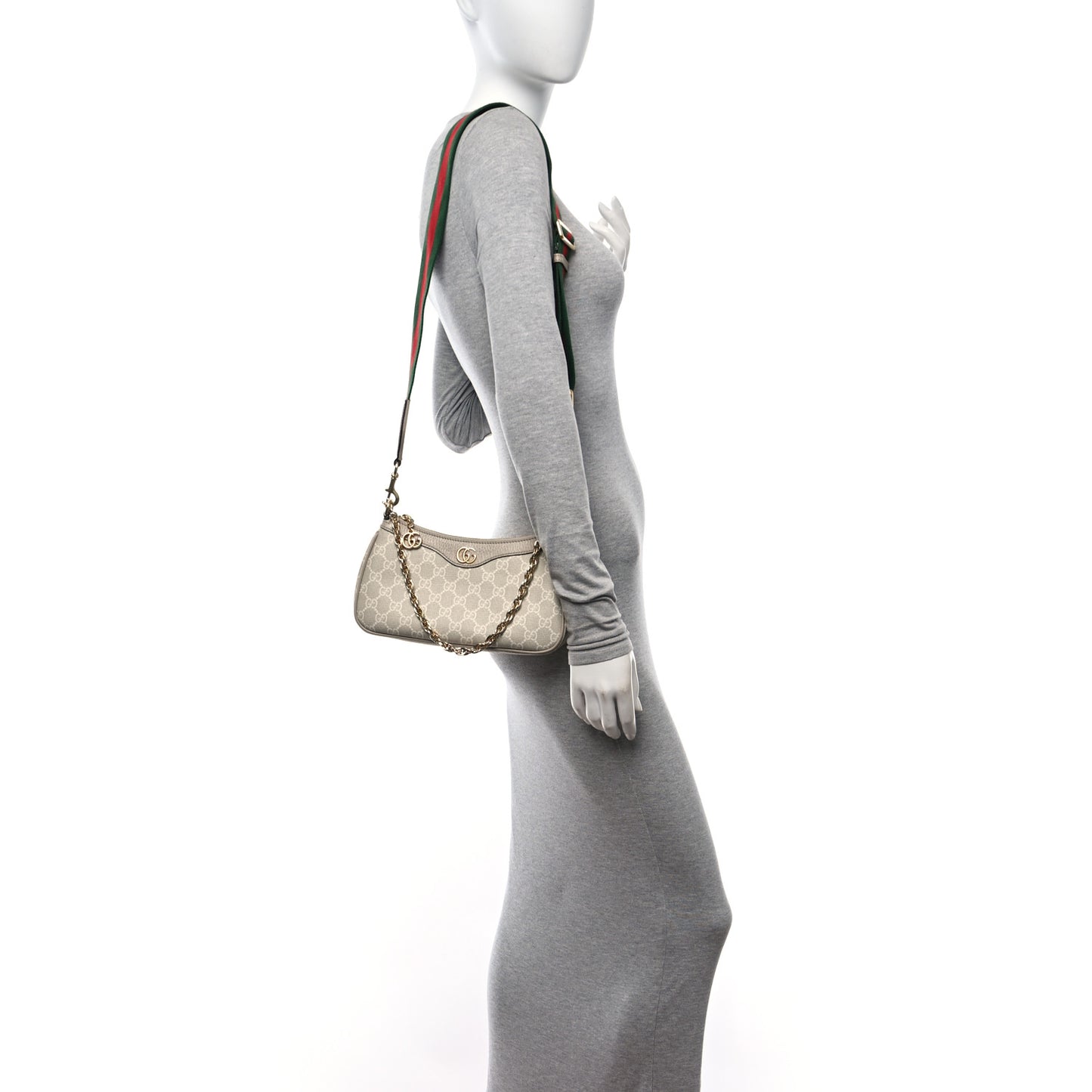 GG Supreme Monogram Textured Dollar Calfskin Web Small Ophidia GG Handbag Beige Mystic White Oatmeal