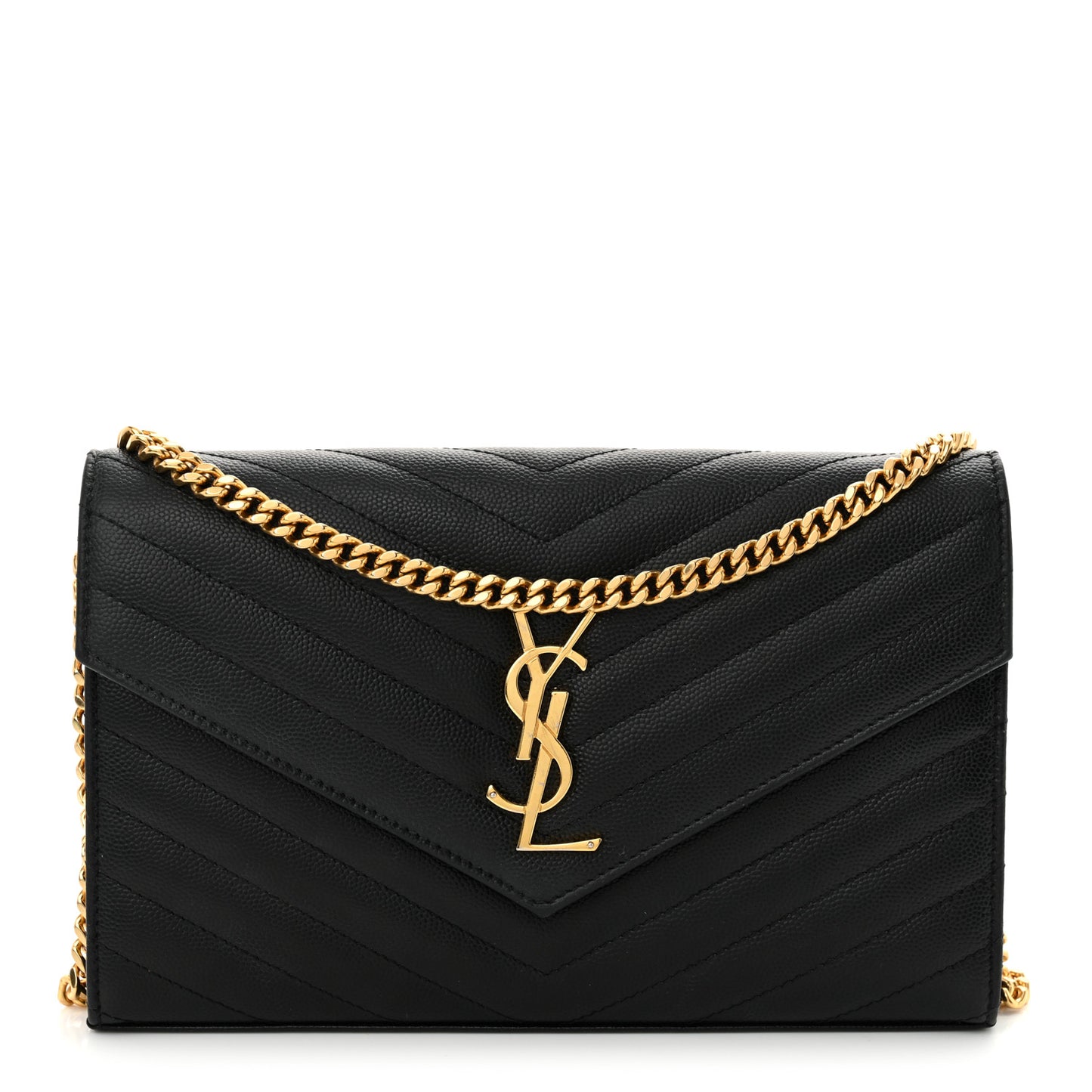 Grain De Poudre Matelasse Chevron Monogram Chain Wallet Black