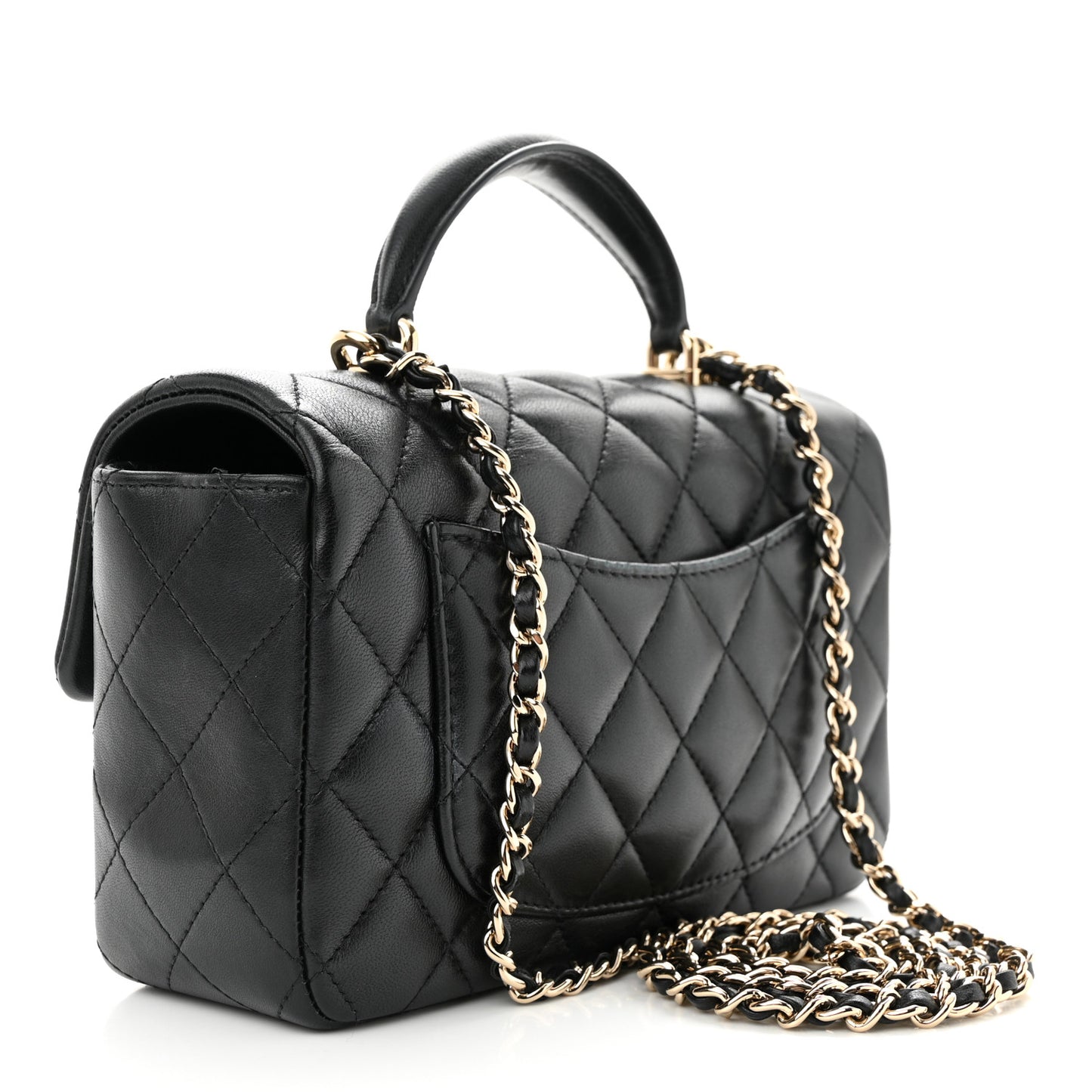 Lambskin Quilted Mini Top Handle Rectangular Flap Black