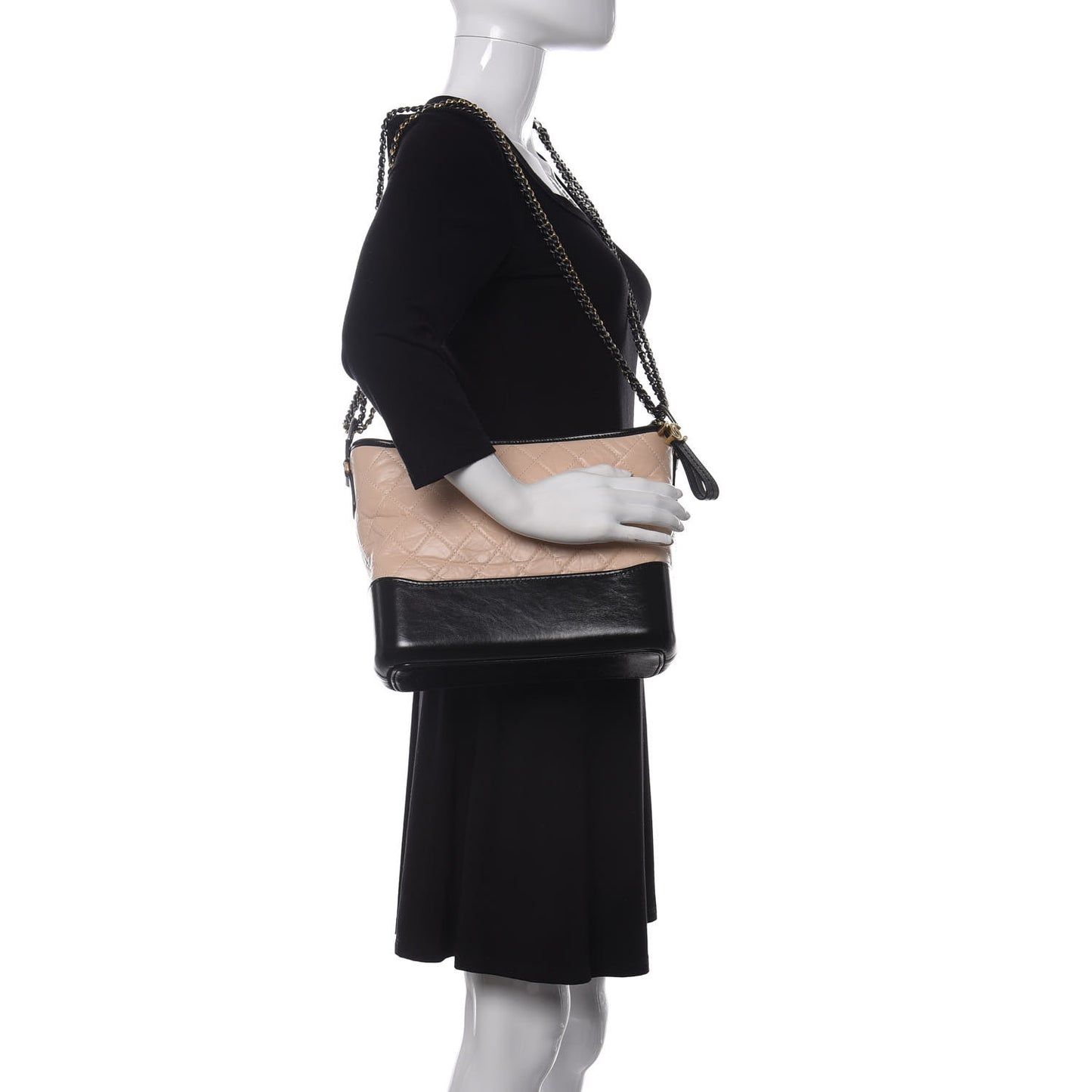 Aged Calfskin Quilted Medium Gabrielle Hobo Beige Black