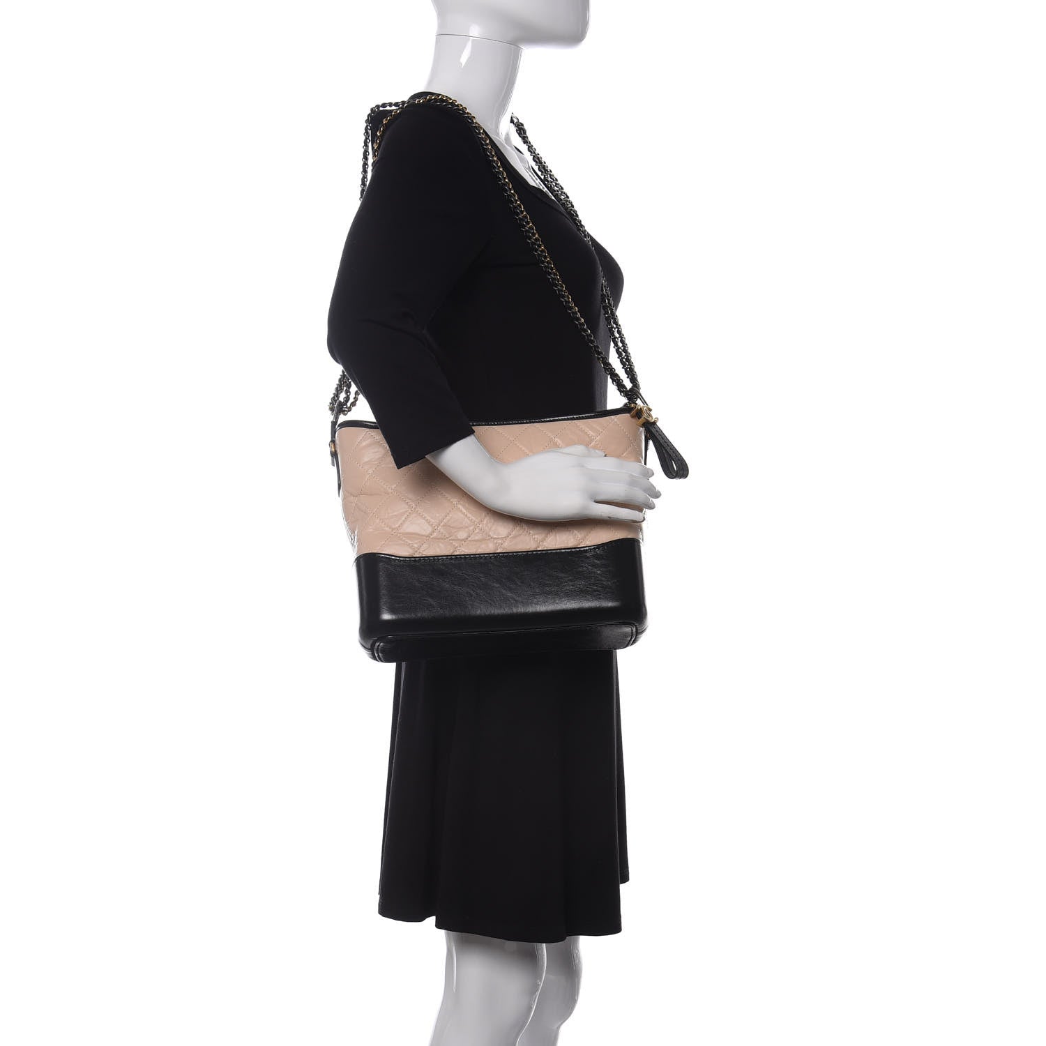 Chanel Aged Calfskin Quilted Medium Gabrielle Hobo Beige Black 2 of 9