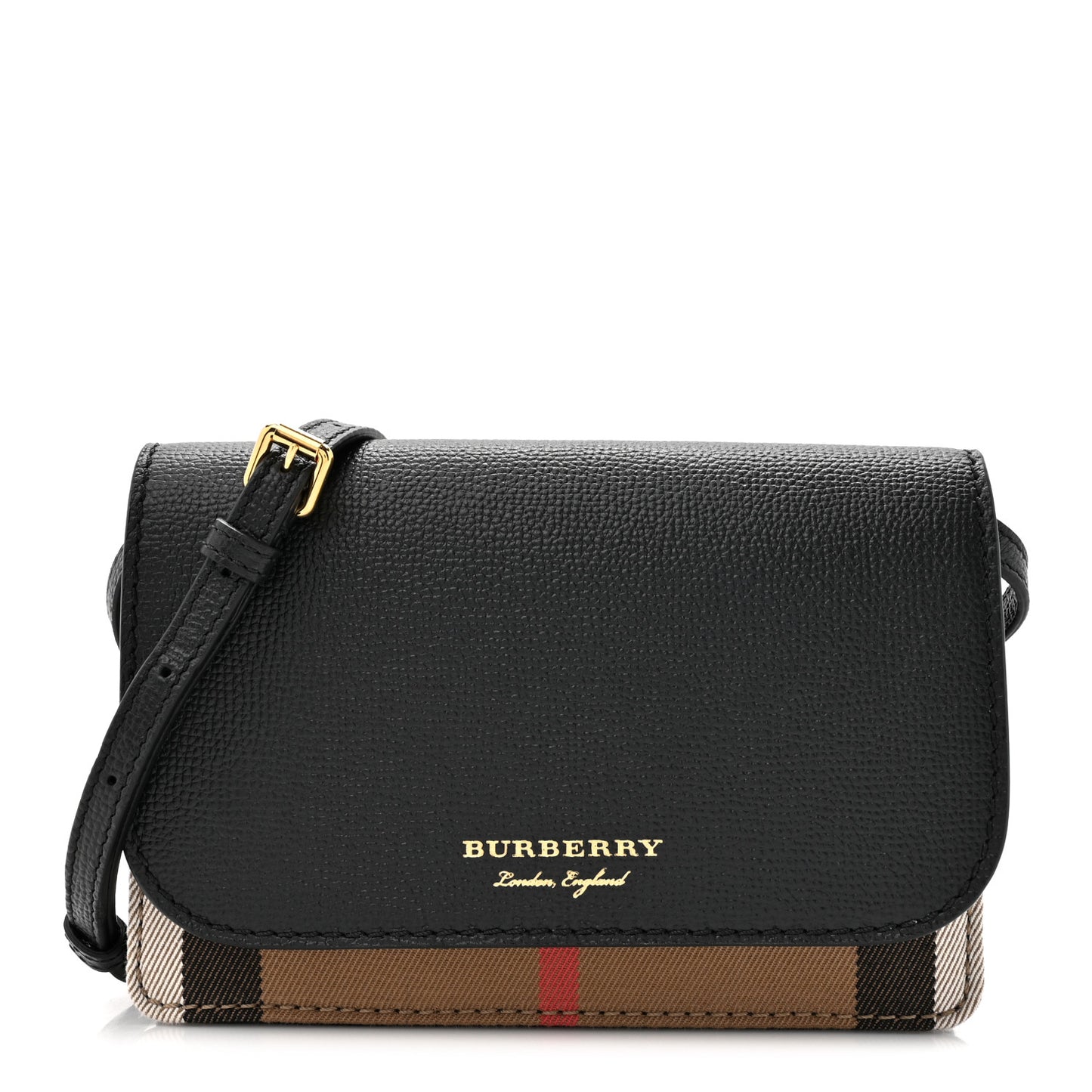 Derby Calfskin House Check Wallet On Chain Black