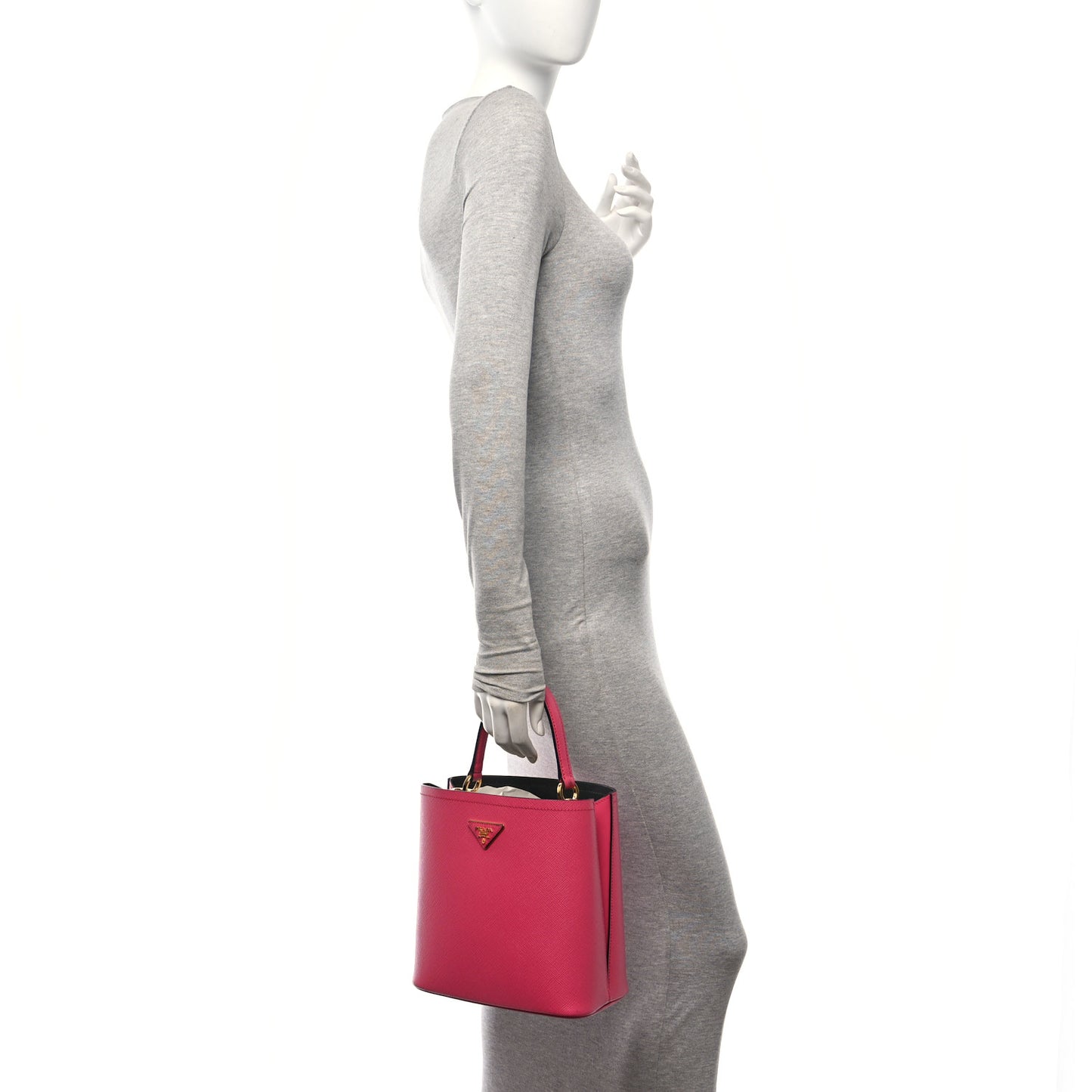 Saffiano Cuir Medium Panier Bucket Bag Magenta Black