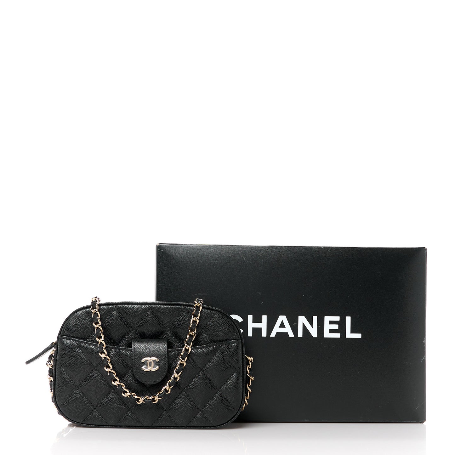 Caviar Quilted Chain Camera Bag Black