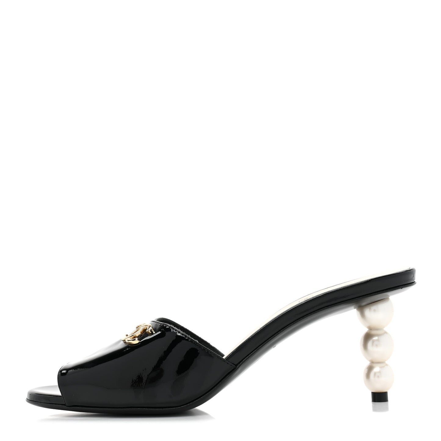 Patent Lambskin Pearl Mules 38 Black
