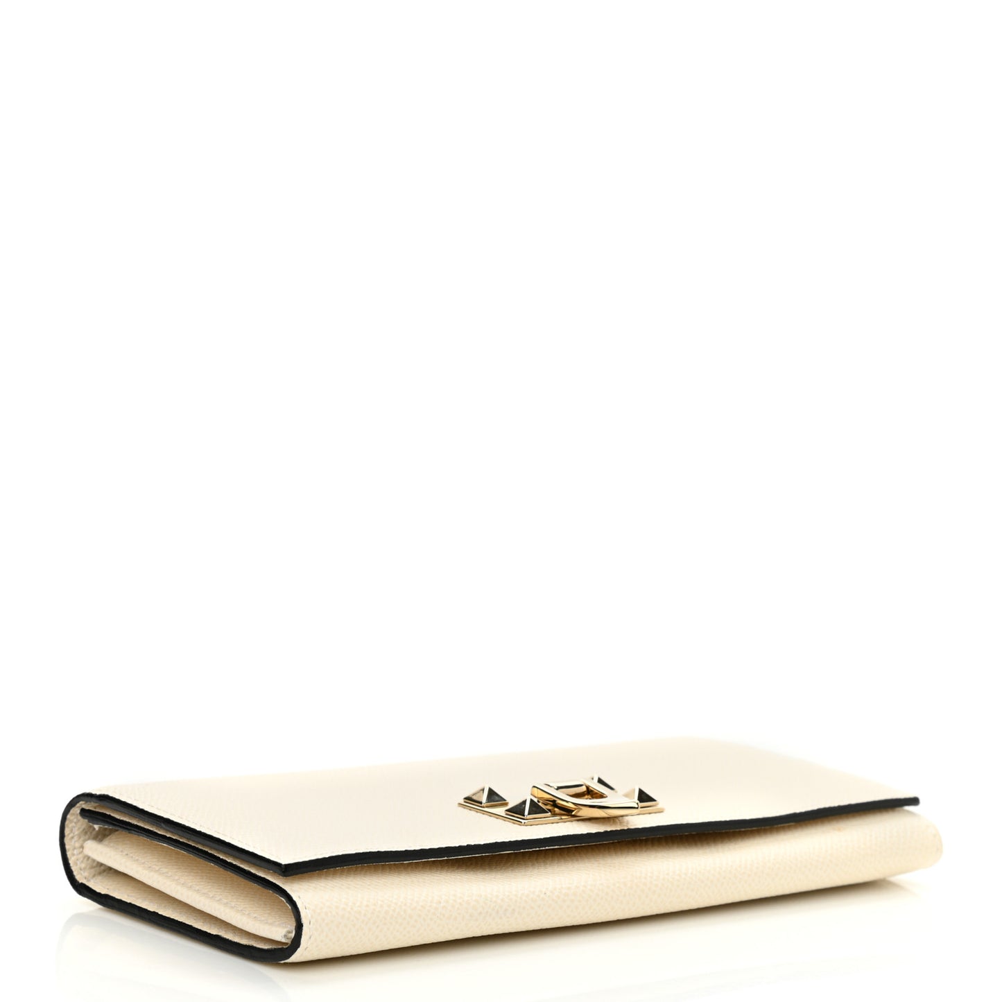 Calfskin Rockstud Flip Lock Wallet White