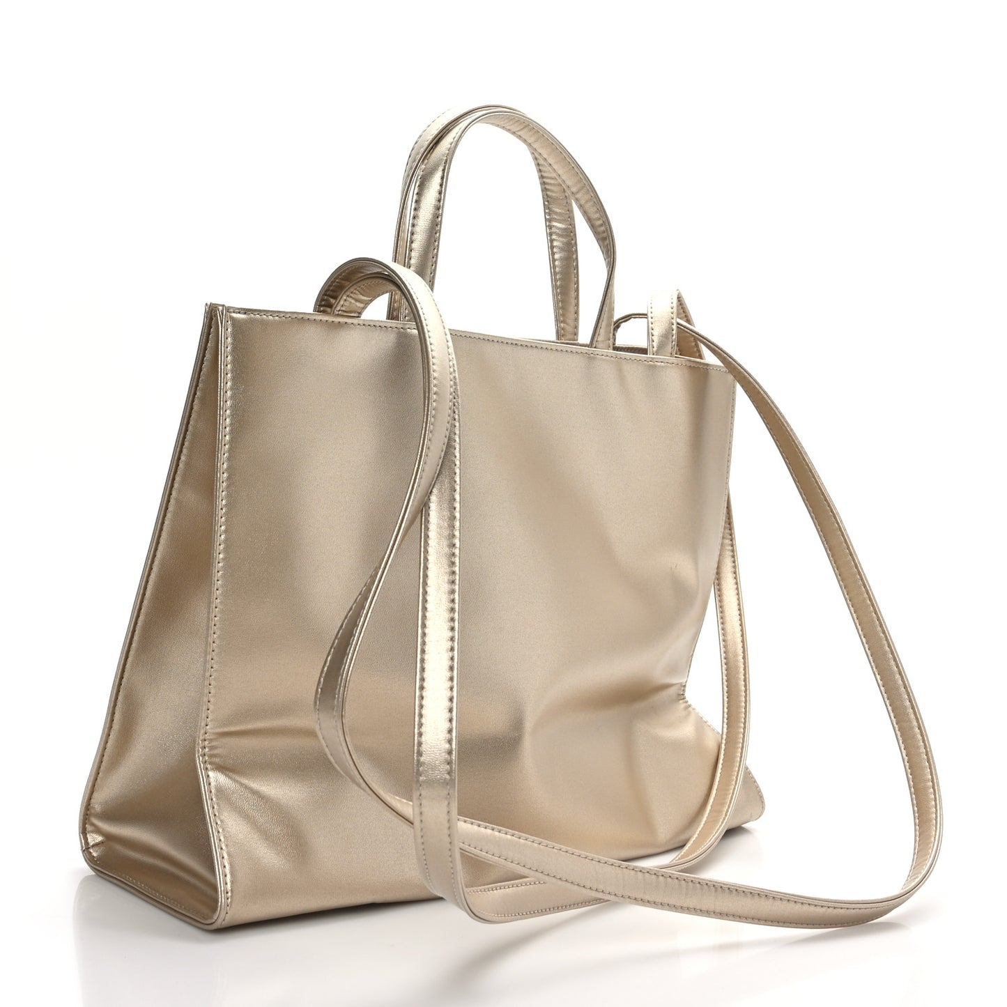 Metallic Vegan Leather Medium Shopping Bag Gold