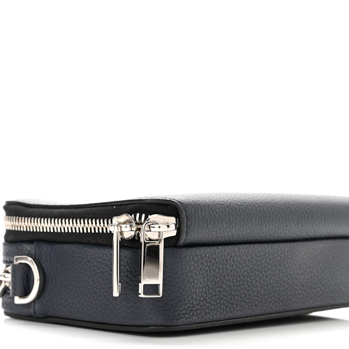 X SHAWN STUSSY Grained Calfskin Ox Head Crossbody Double Zip Crossbody Pouch Navy Blue