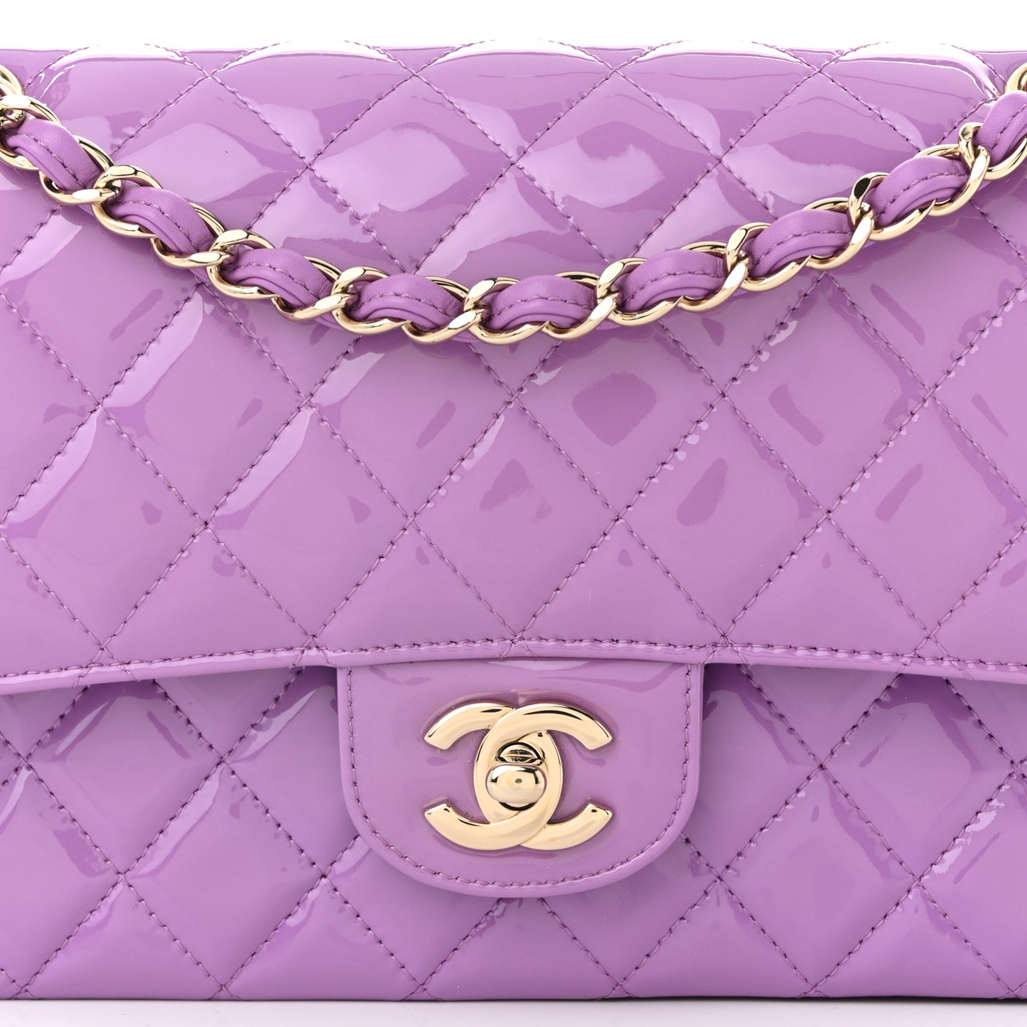 Patent Calfskin Quilted Medium Double Flap Purple