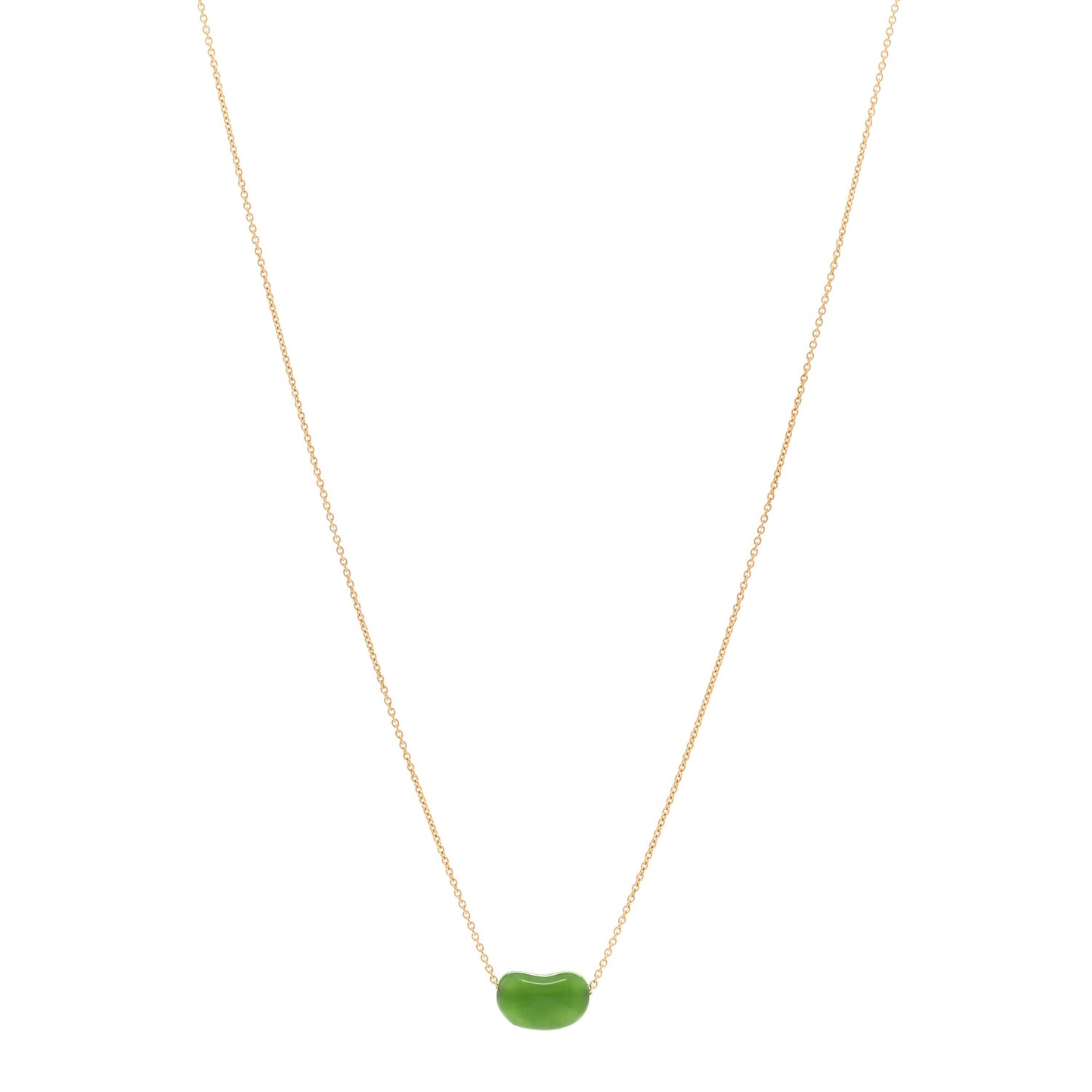 18K Yellow Gold Green Jade 9mm Elsa Peretti Bean Pendant Necklace