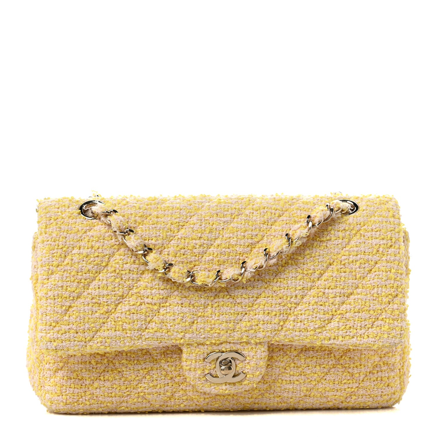 Chanel Tweed Quilted Medium Double Flap Yellow 1 of 8