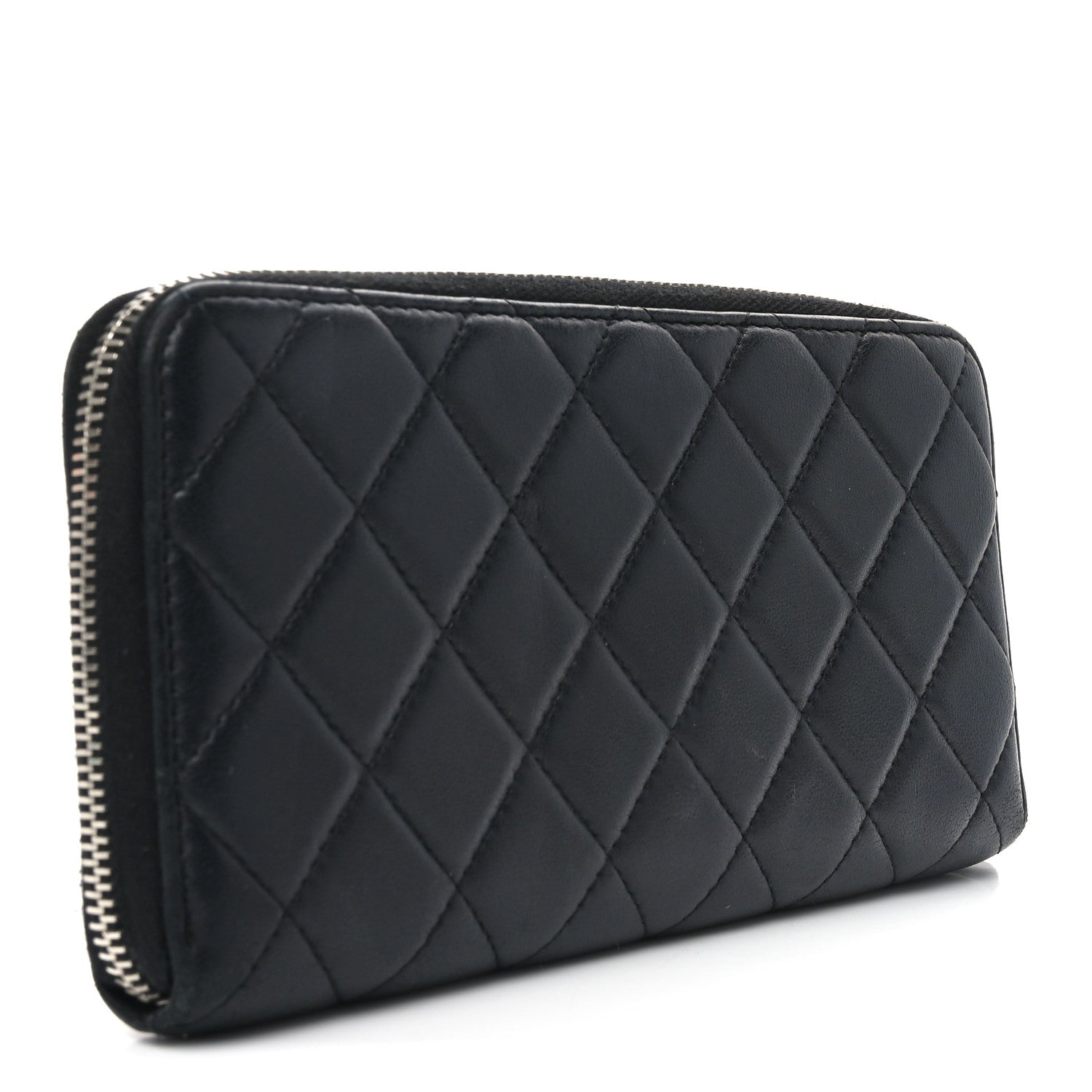 Chanel Lambskin Quilted Large Gusset Zip Around Wallet Black 3 of 10