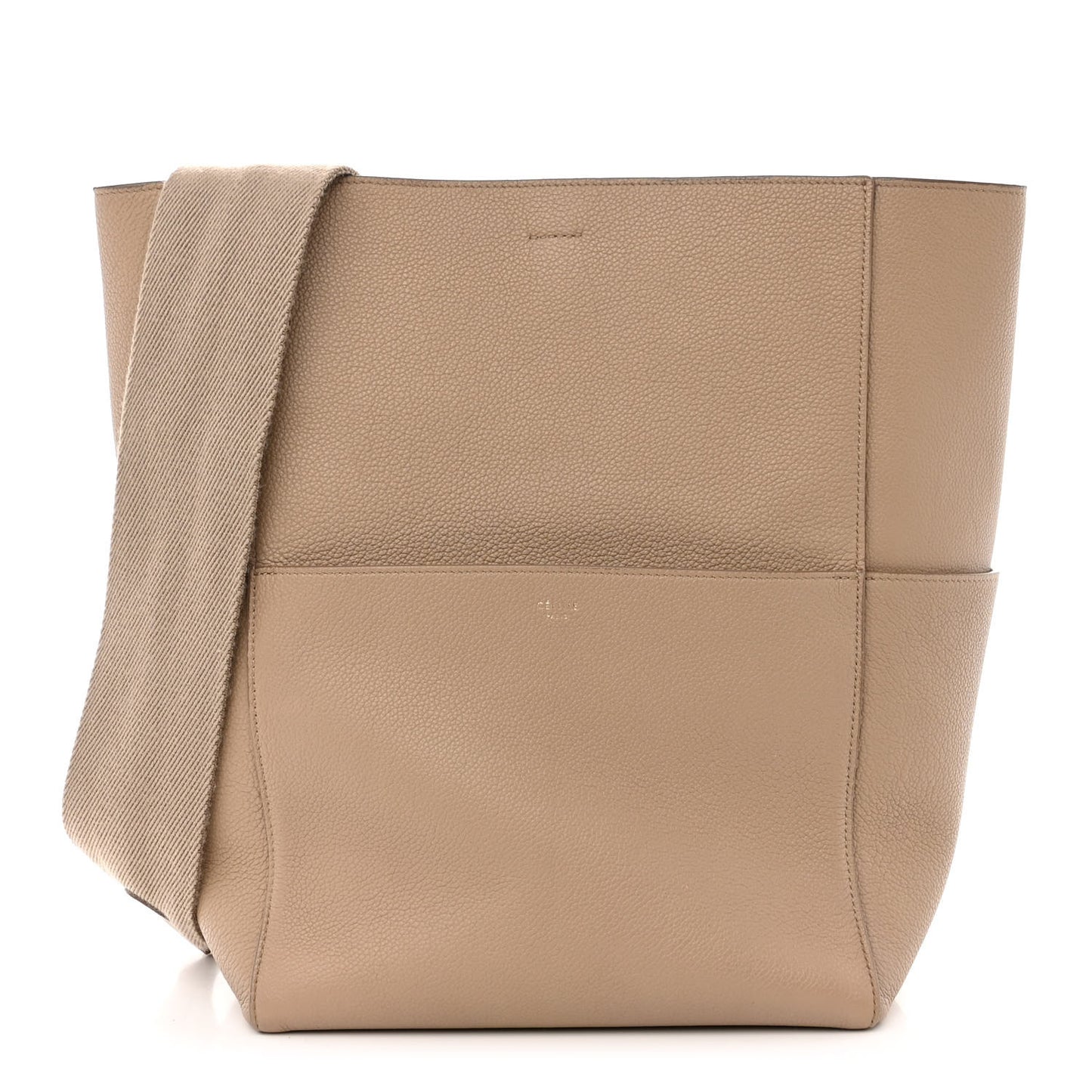 Soft Grained Calfskin Sangle Bucket Bag Dune