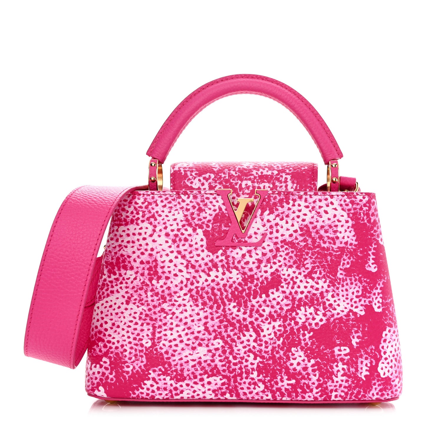 LV X YK Taurillon Infinity Net Capucines BB Fuchsia