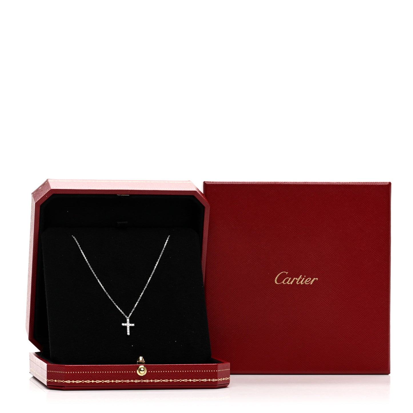 18K White Gold Diamond Symbols Cross Pendant Necklace