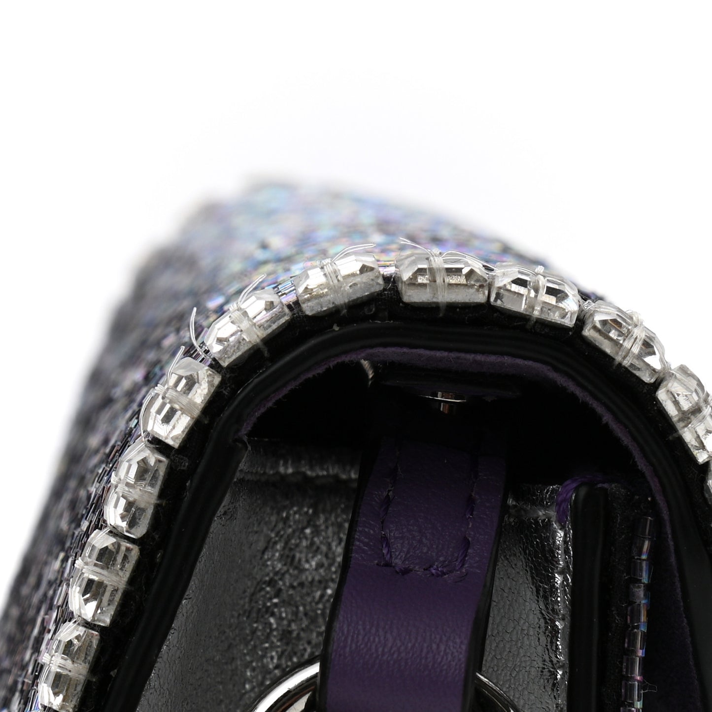 Swarovski Crystal Embroidered Vlogo Small Loco Shoulder Bag Crystal Lilac Silver