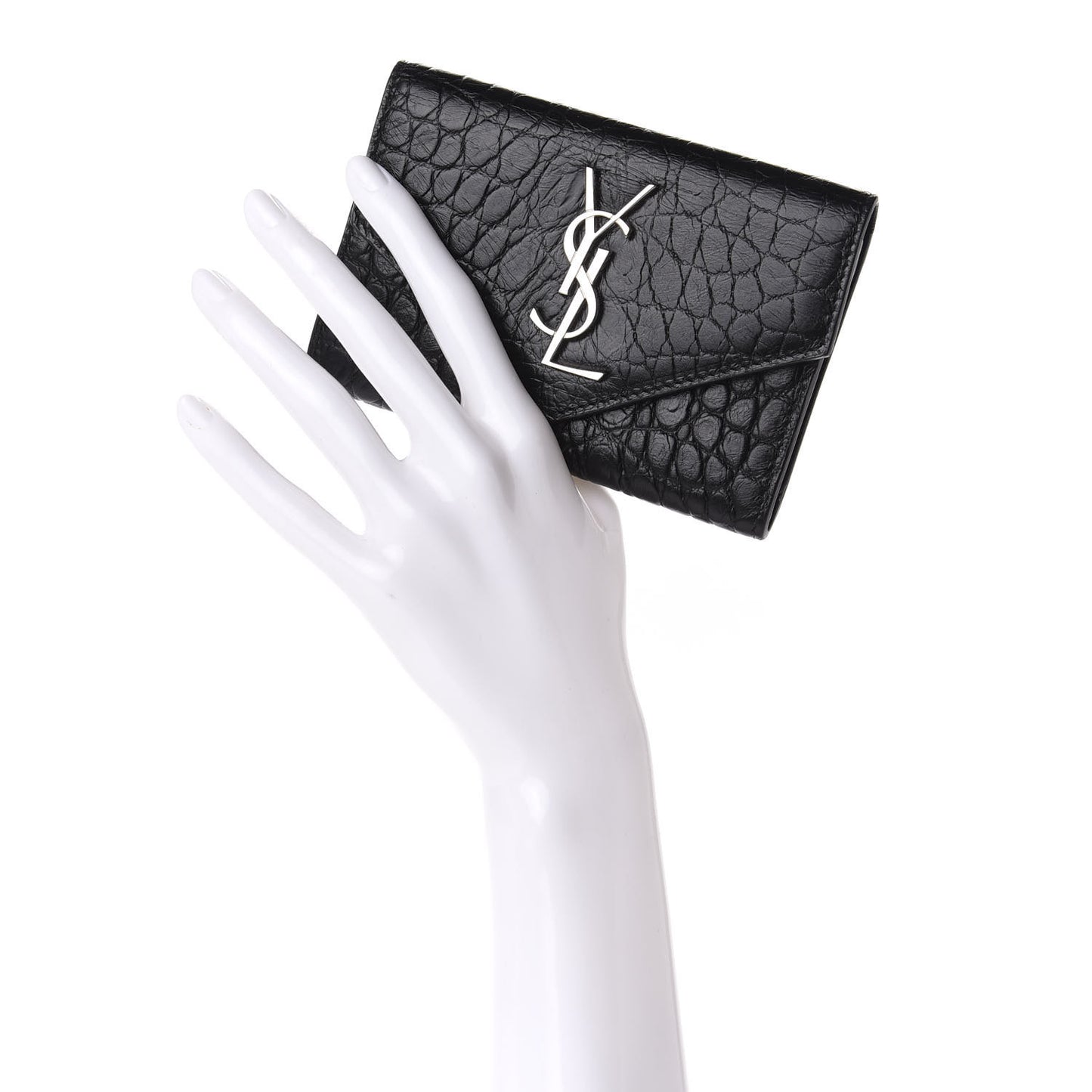 Calfskin Crocodile Embossed Small Monogram Envelope Wallet Black