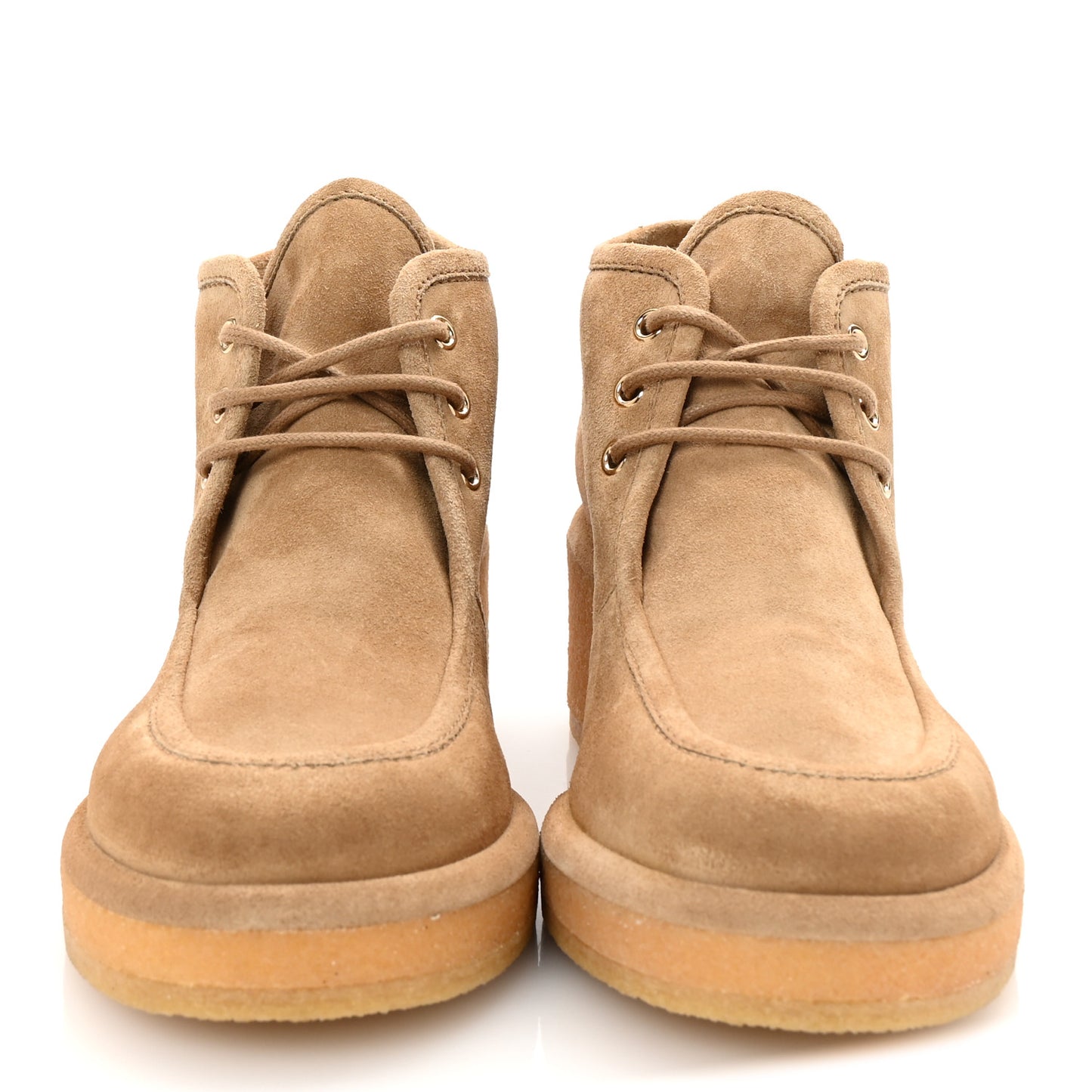 Suede Calfskin Lace Up Wedge Booties 40.5 Beige