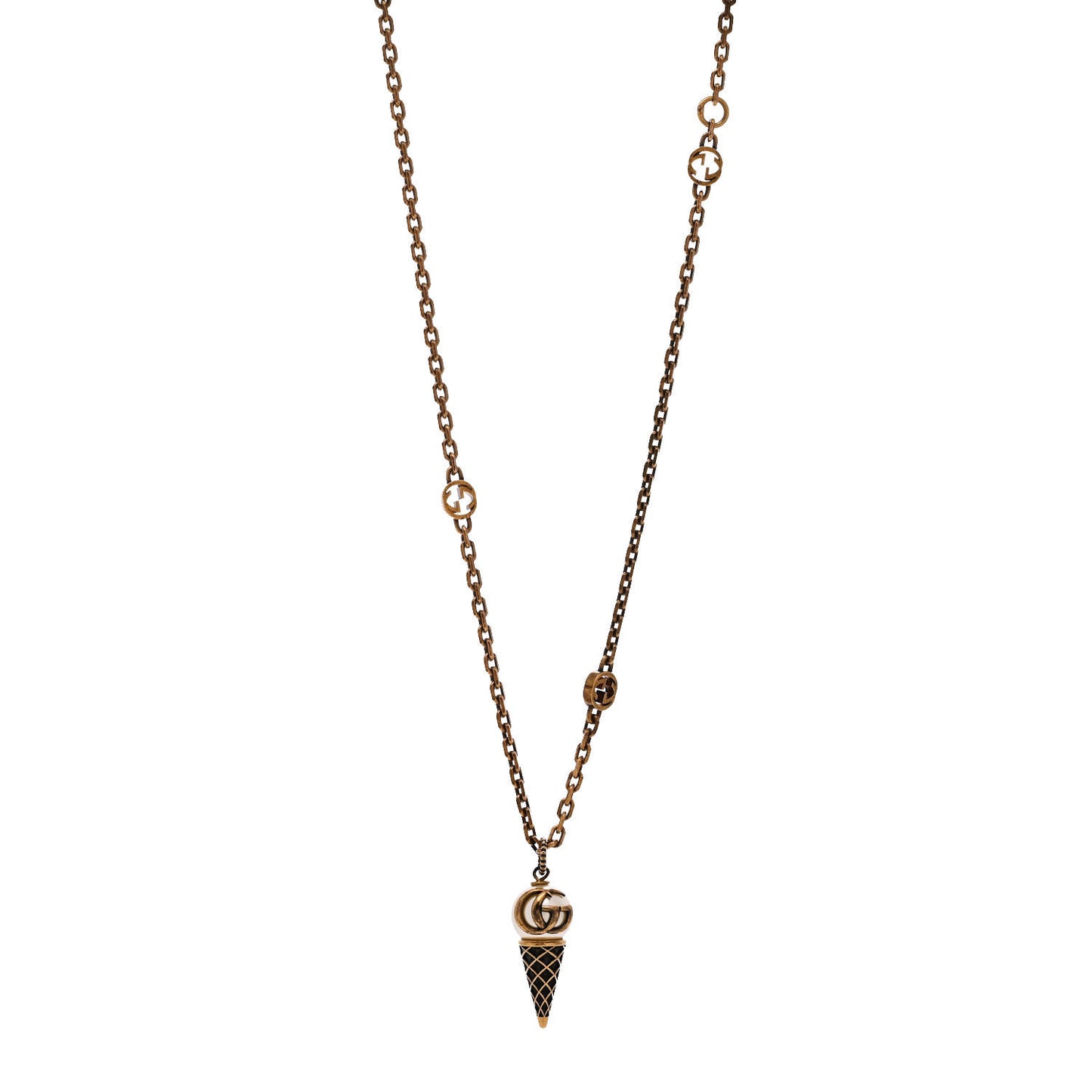 Metal Pearl Double G Ice Cream Pendant Necklace Aged Gold