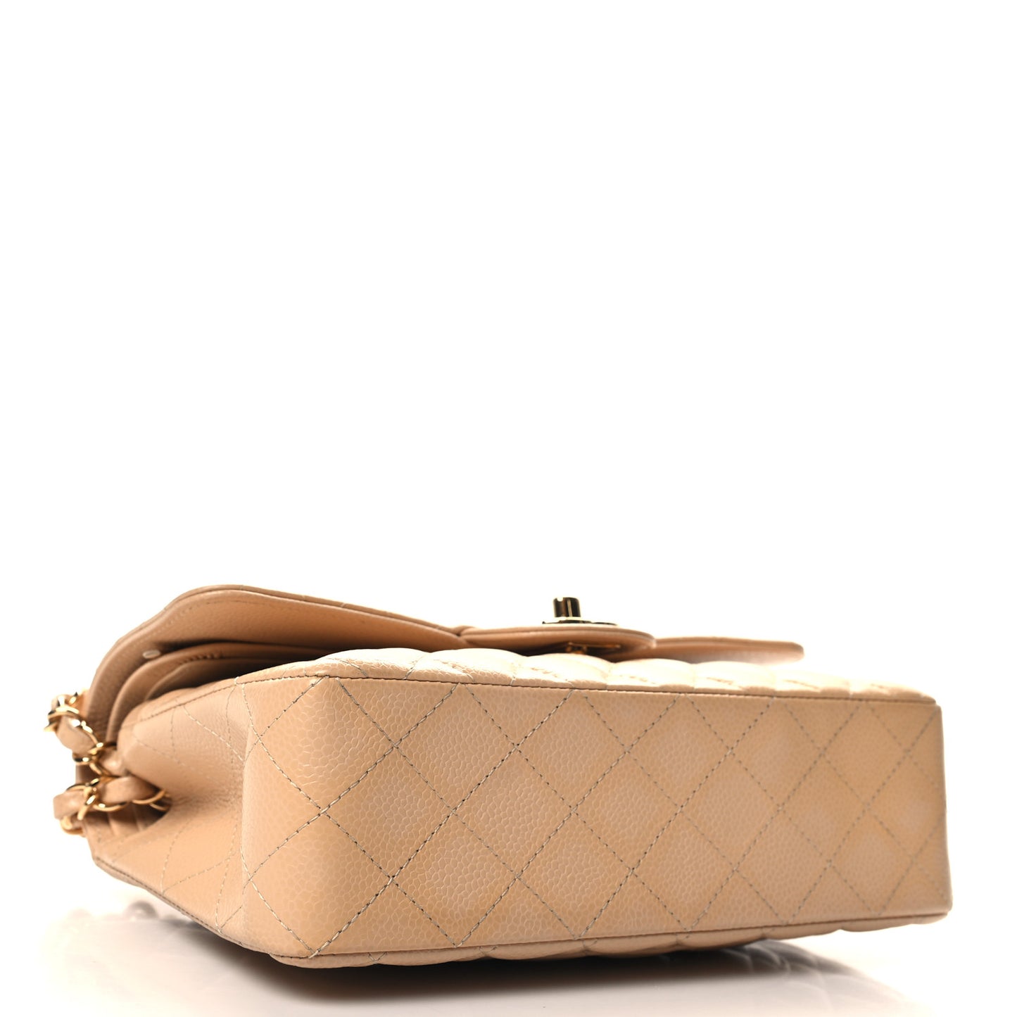 Caviar Quilted Small Double Flap Beige
