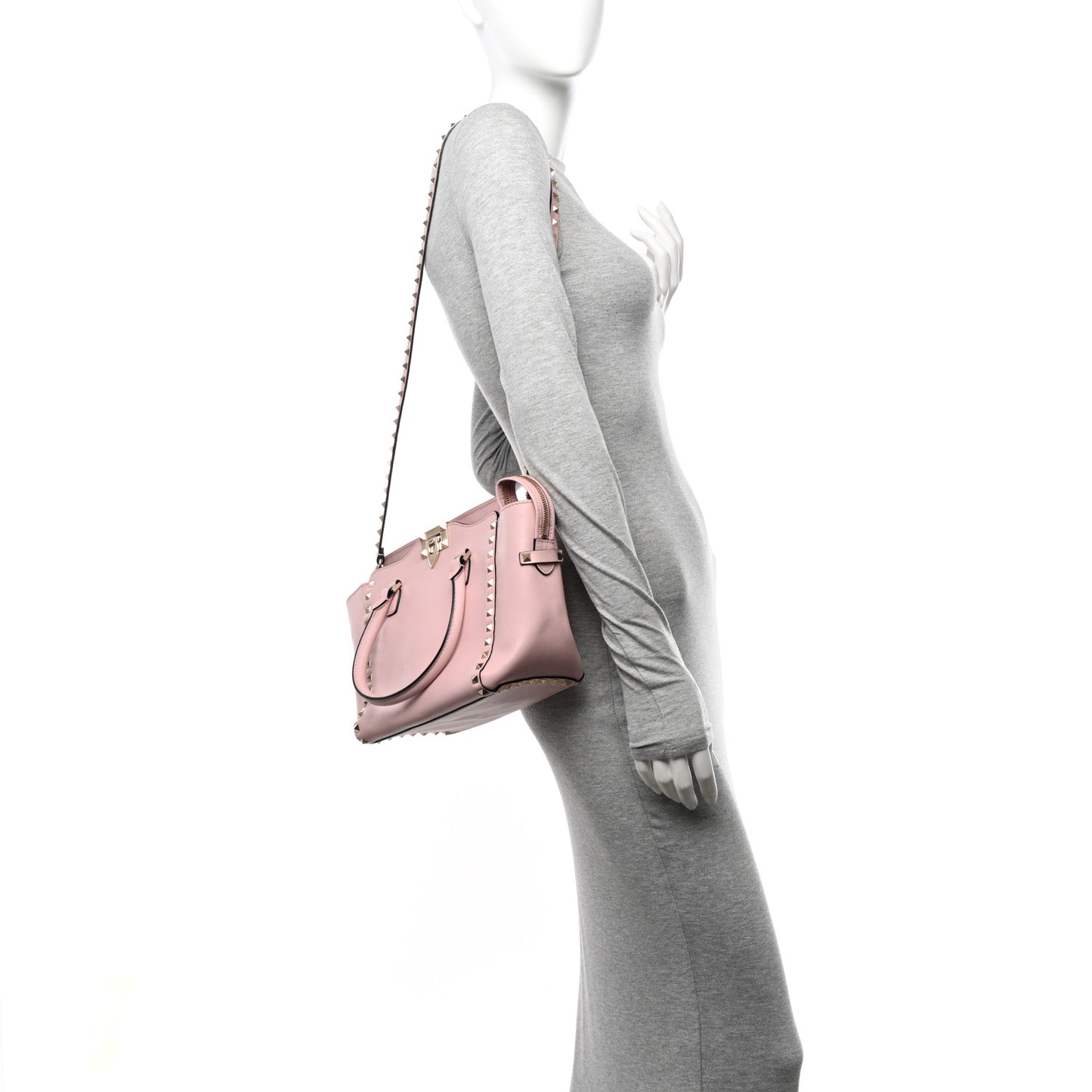Vitello Small Rockstud Double Handle Tote Water Rose
