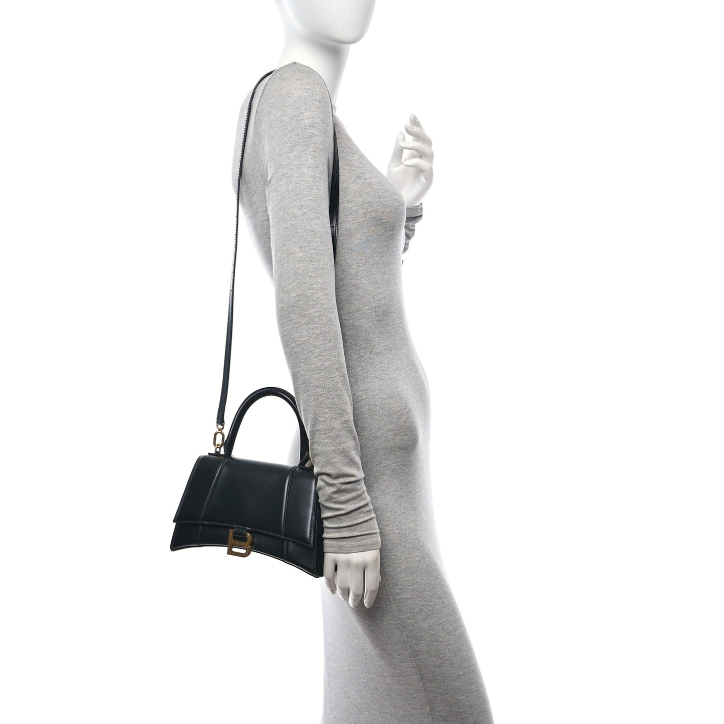 Shiny Box Calfskin Small Hourglass Top Handle Bag Black