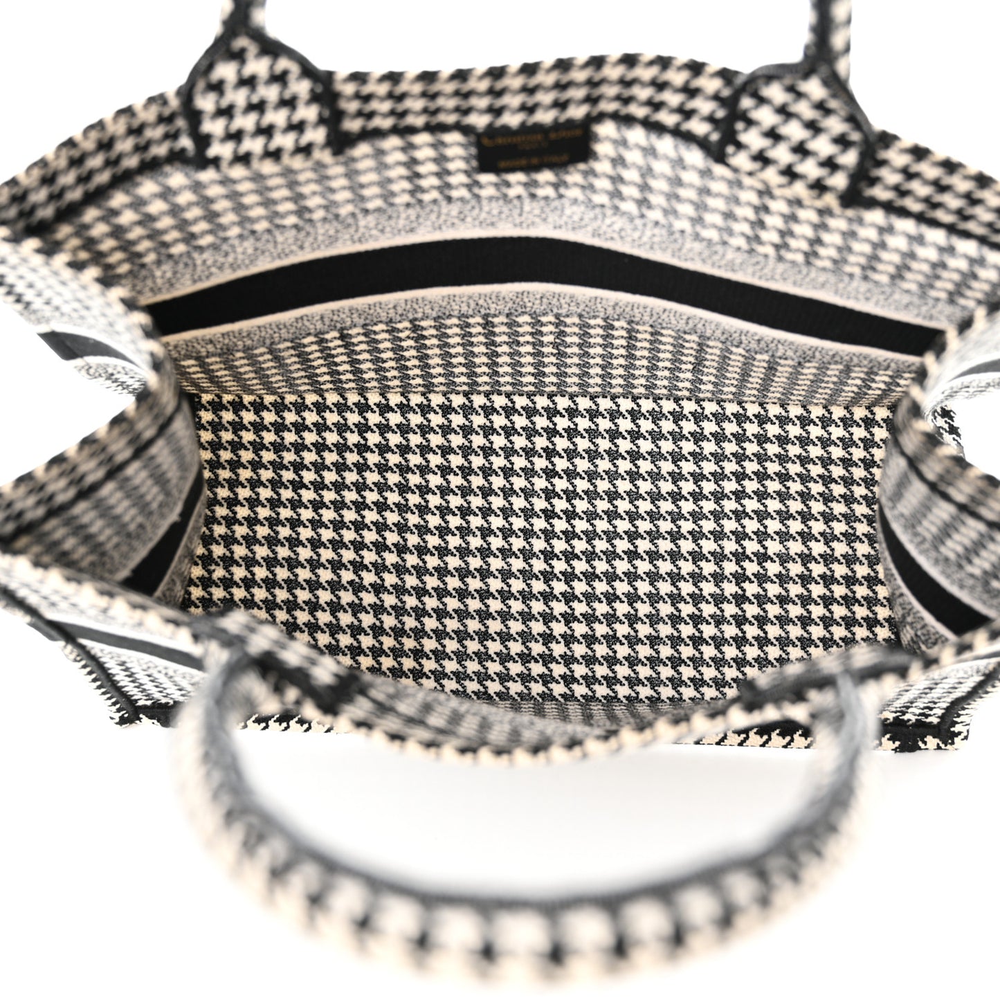 Canvas Houndstooth Embroidered Medium Book Tote Black White