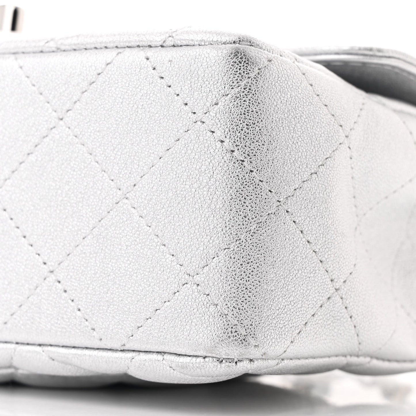 Metallic Calfskin Quilted Mini Rectangular Flap Silver