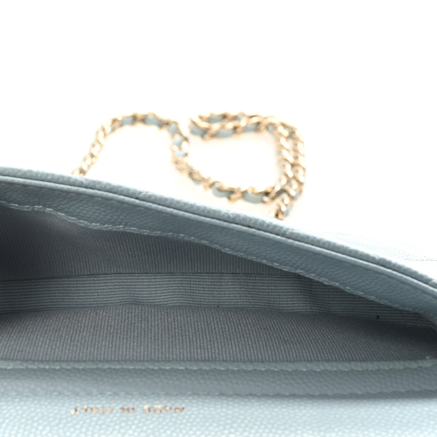 Caviar Quilted Flap Phone Holder With Chain Light Blue