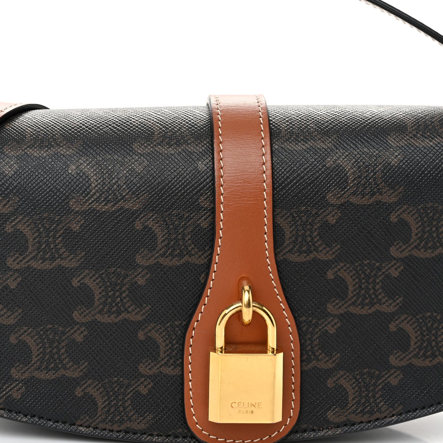 Triomphe Canvas Calfskin Tabou Clutch on Strap Tan