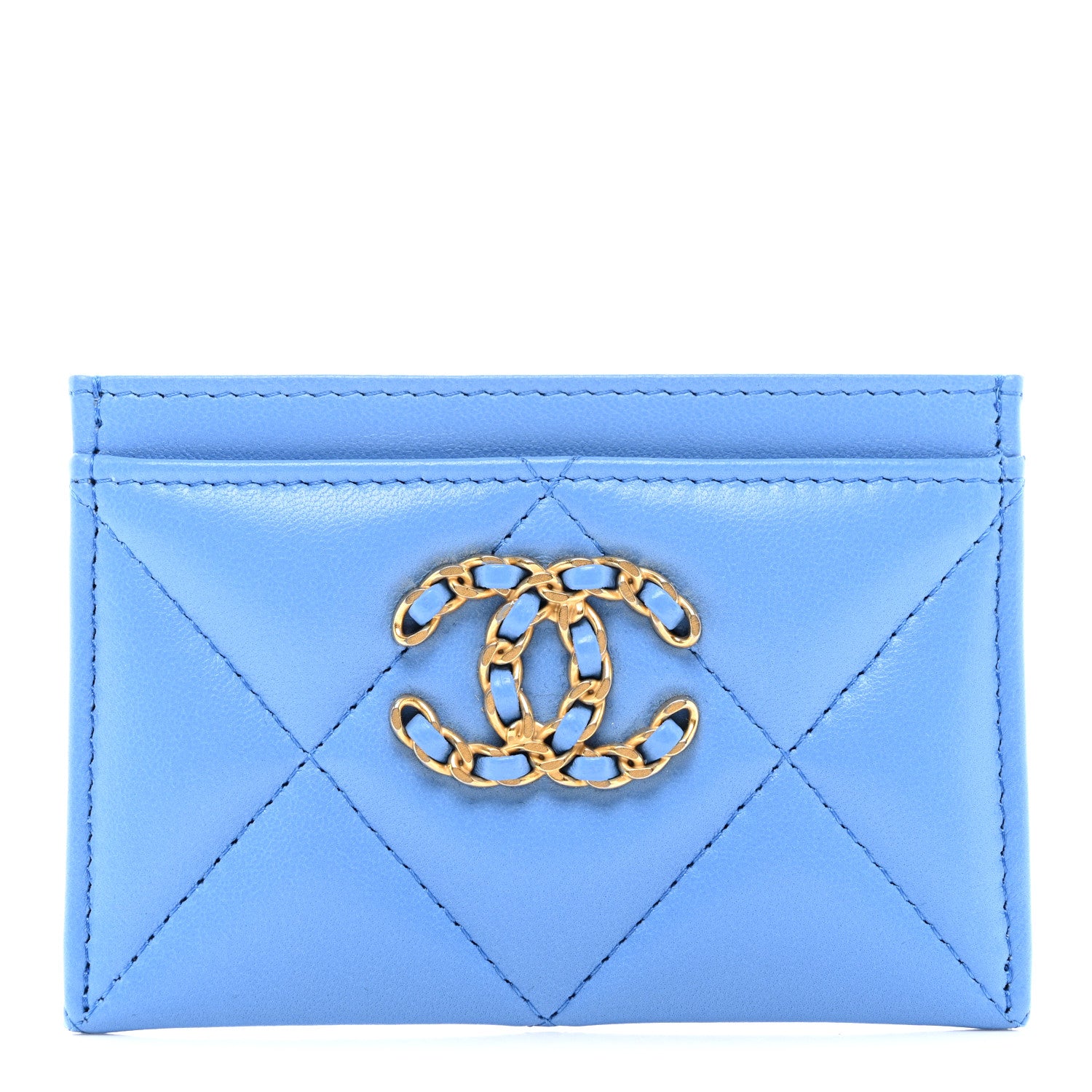 Chanel Lambskin Quilted Chanel 19 Card Holder Blue 1560097