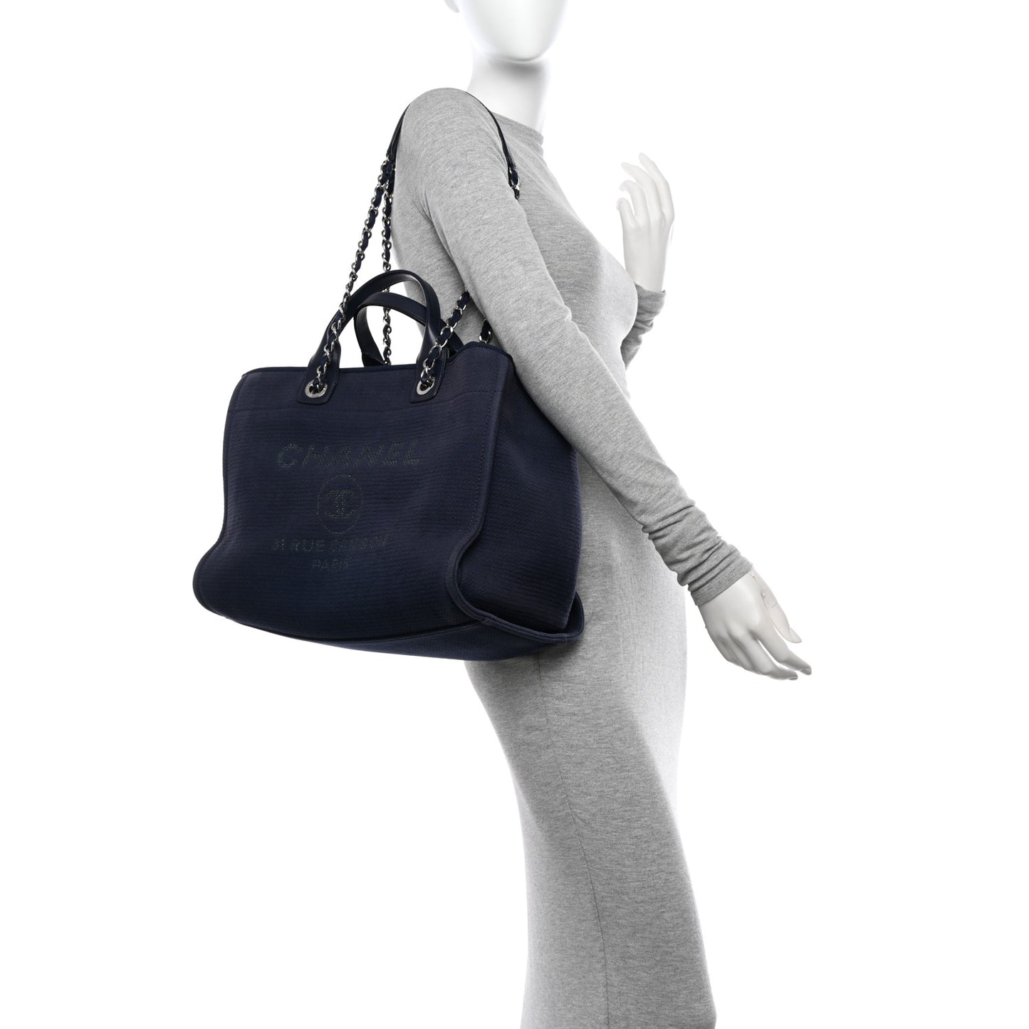 Mixed Fibers Calfskin Medium Deauville Tote Dark Blue