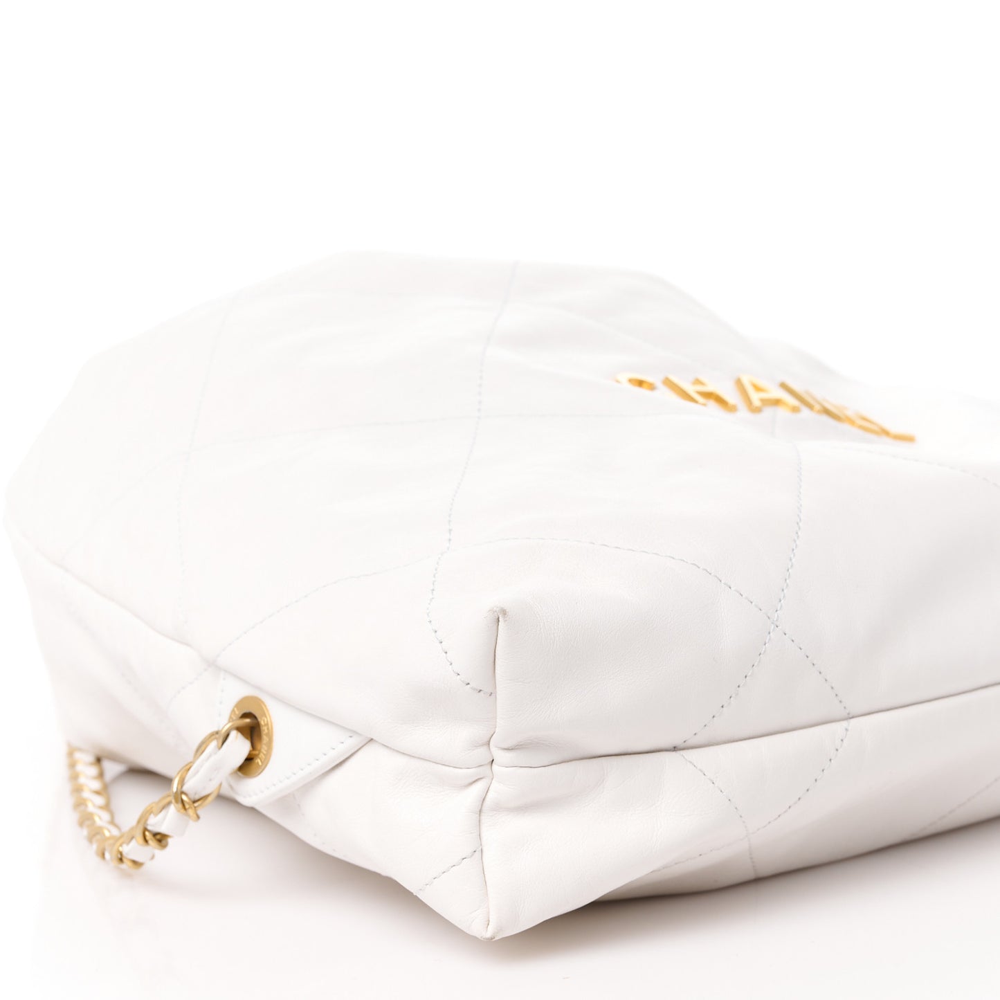 Shiny Calfskin Quilted Chanel 22 Backpack White